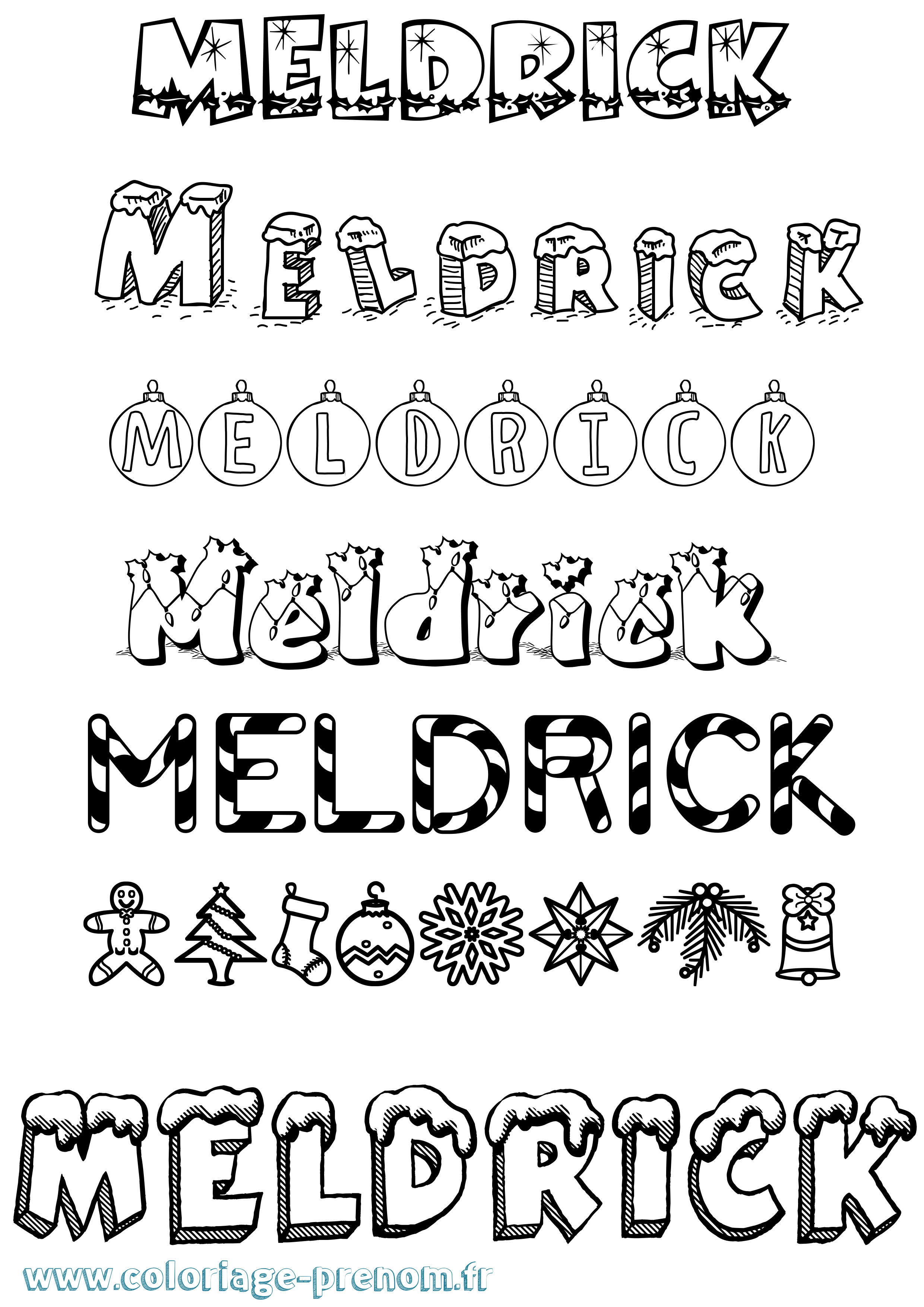 Coloriage Meldrick Noël Coloriage prénom Meldrick Noël