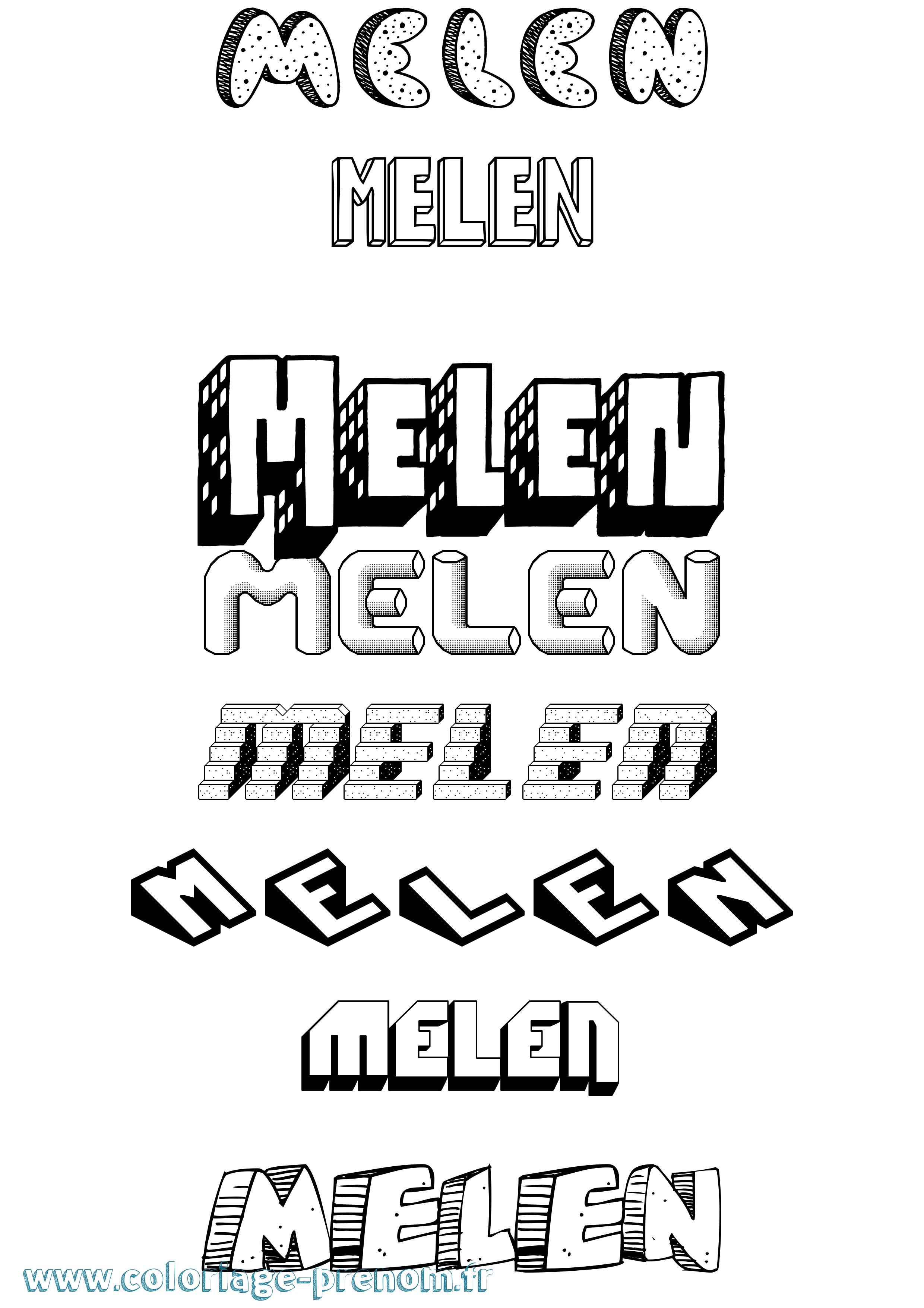 Coloriage Melen Effet 3D Coloriage prénom Melen Effet 3D