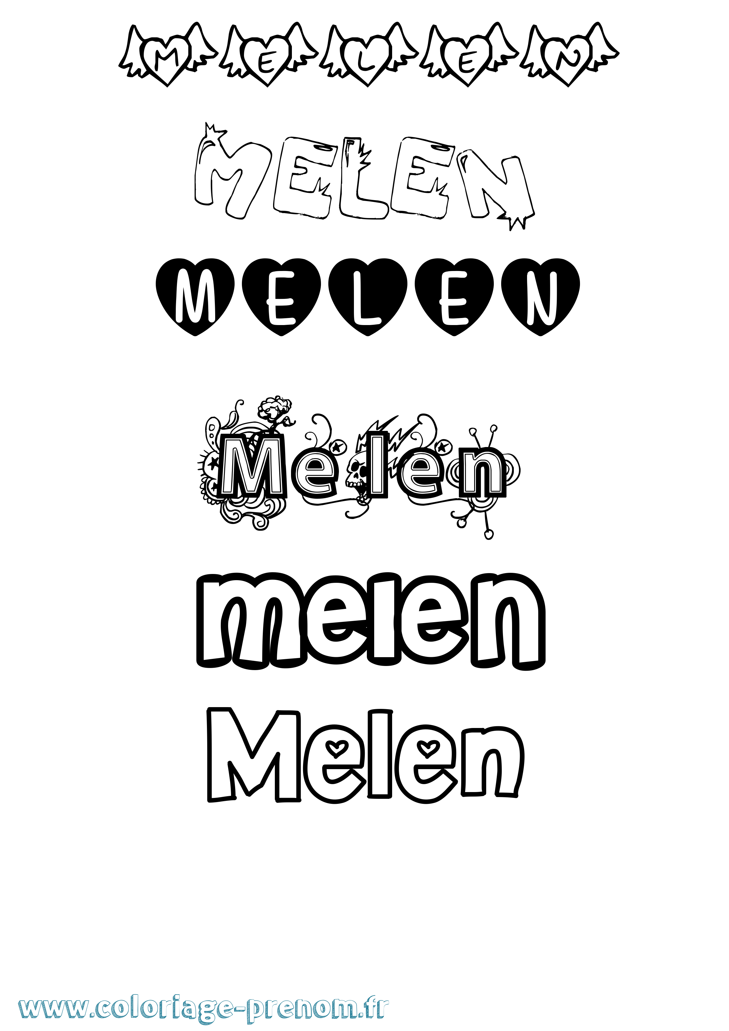 Coloriage Melen Girly Coloriage prénom Melen Girly