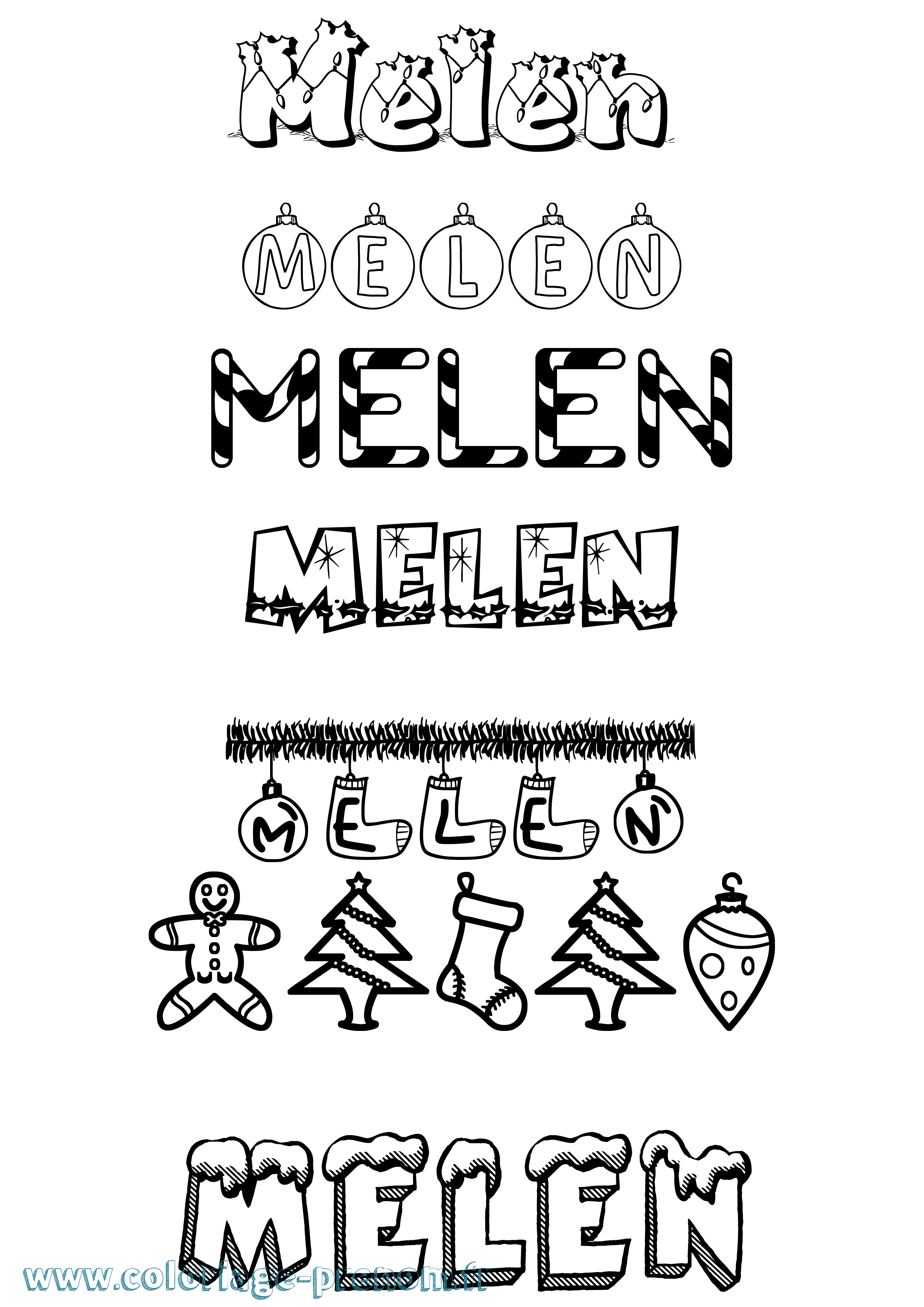 Coloriage Melen Noël Coloriage prénom Melen Noël