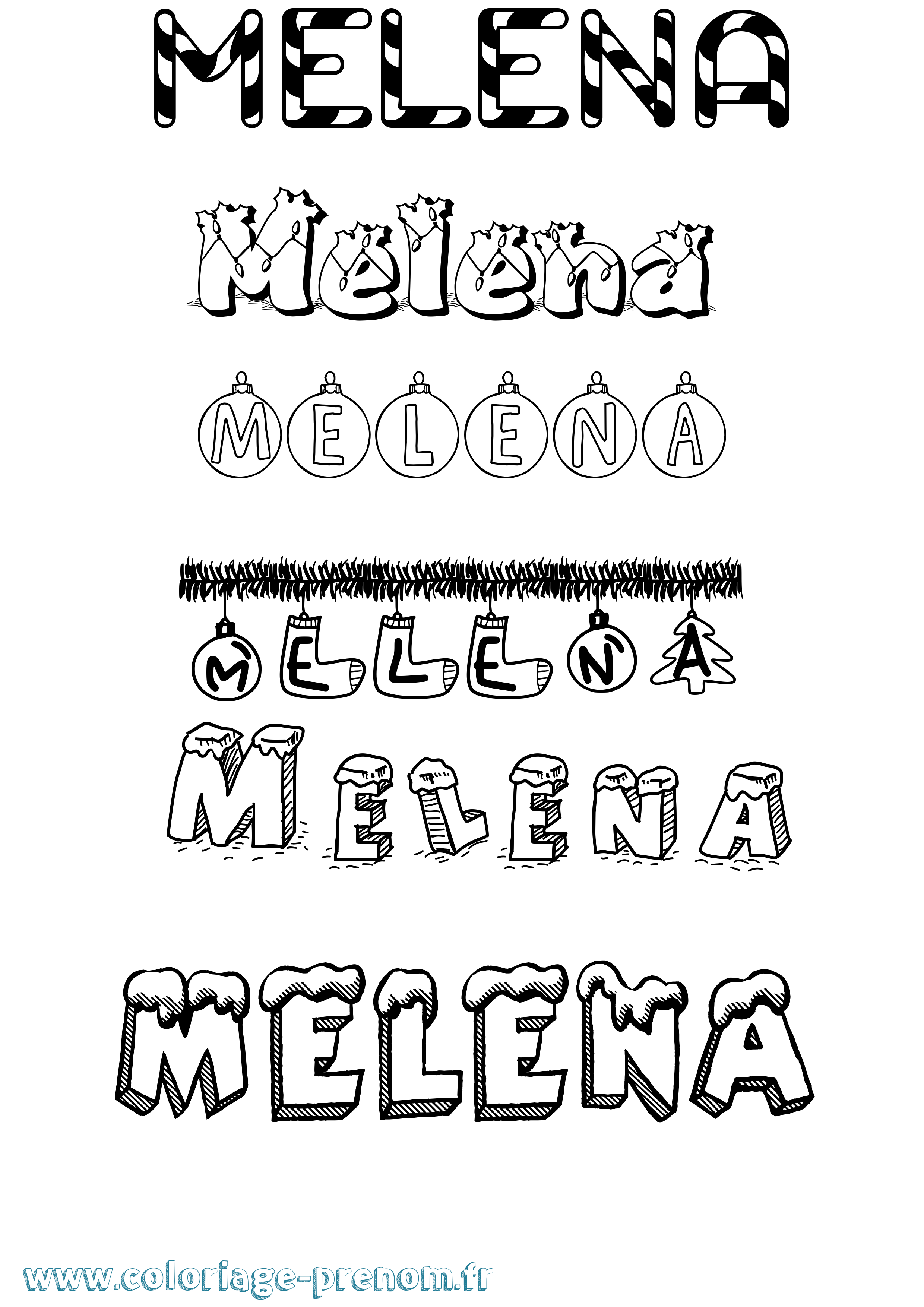 Coloriage Melena Noël Coloriage prénom Melena Noël