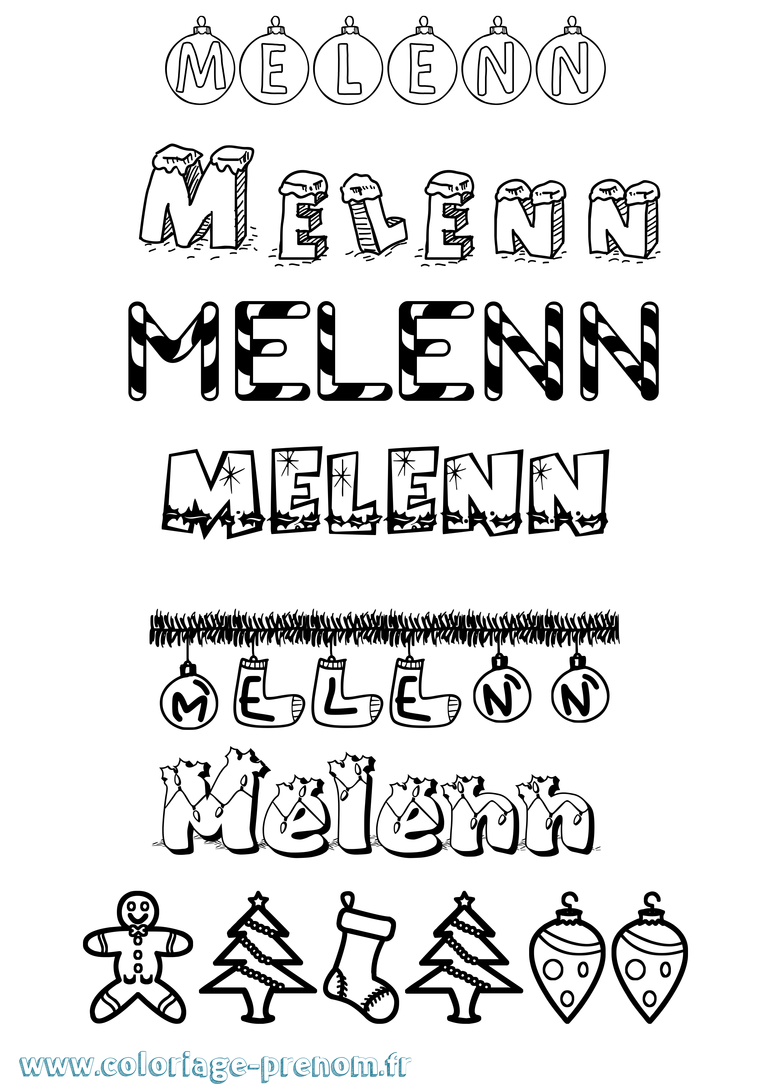 Coloriage Melenn Noël Coloriage prénom Melenn Noël