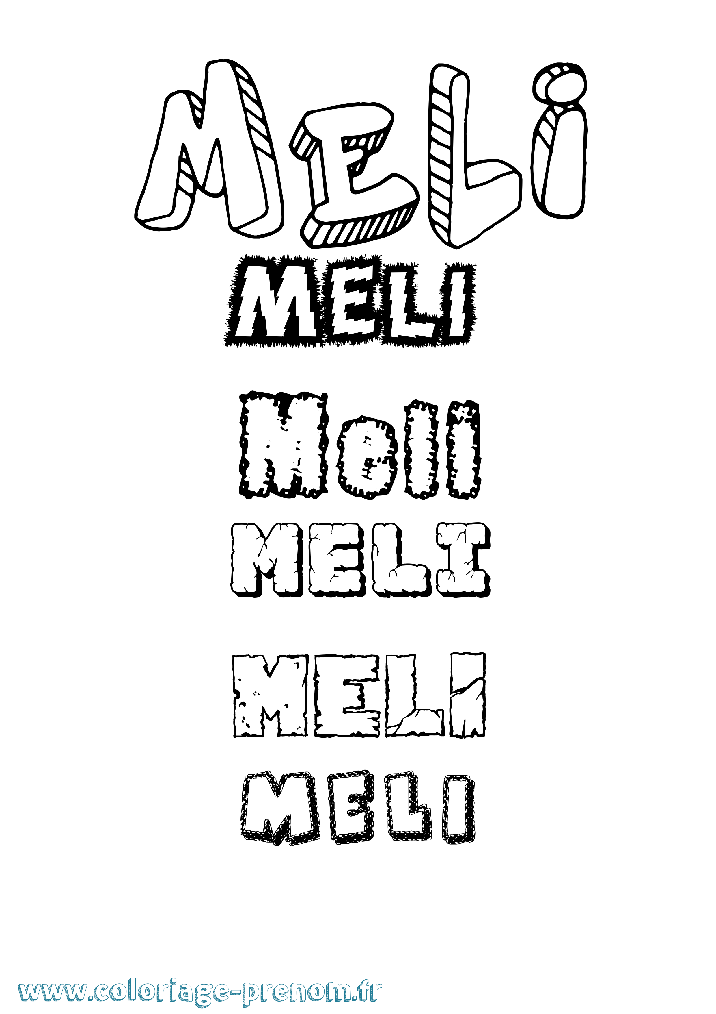Coloriage Meli Destructuré Coloriage prénom Meli Destructuré