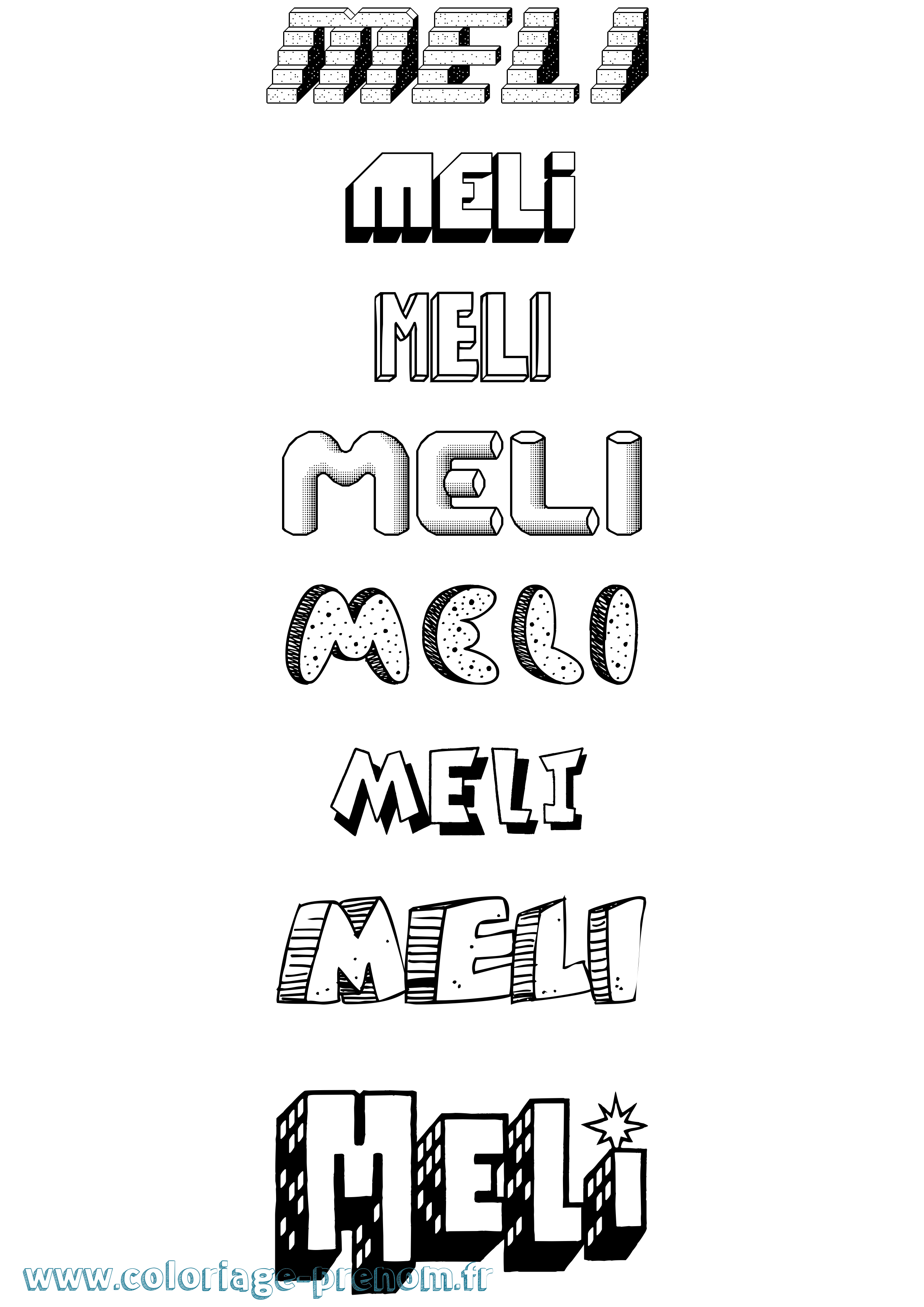 Coloriage Meli Effet 3D Coloriage prénom Meli Effet 3D