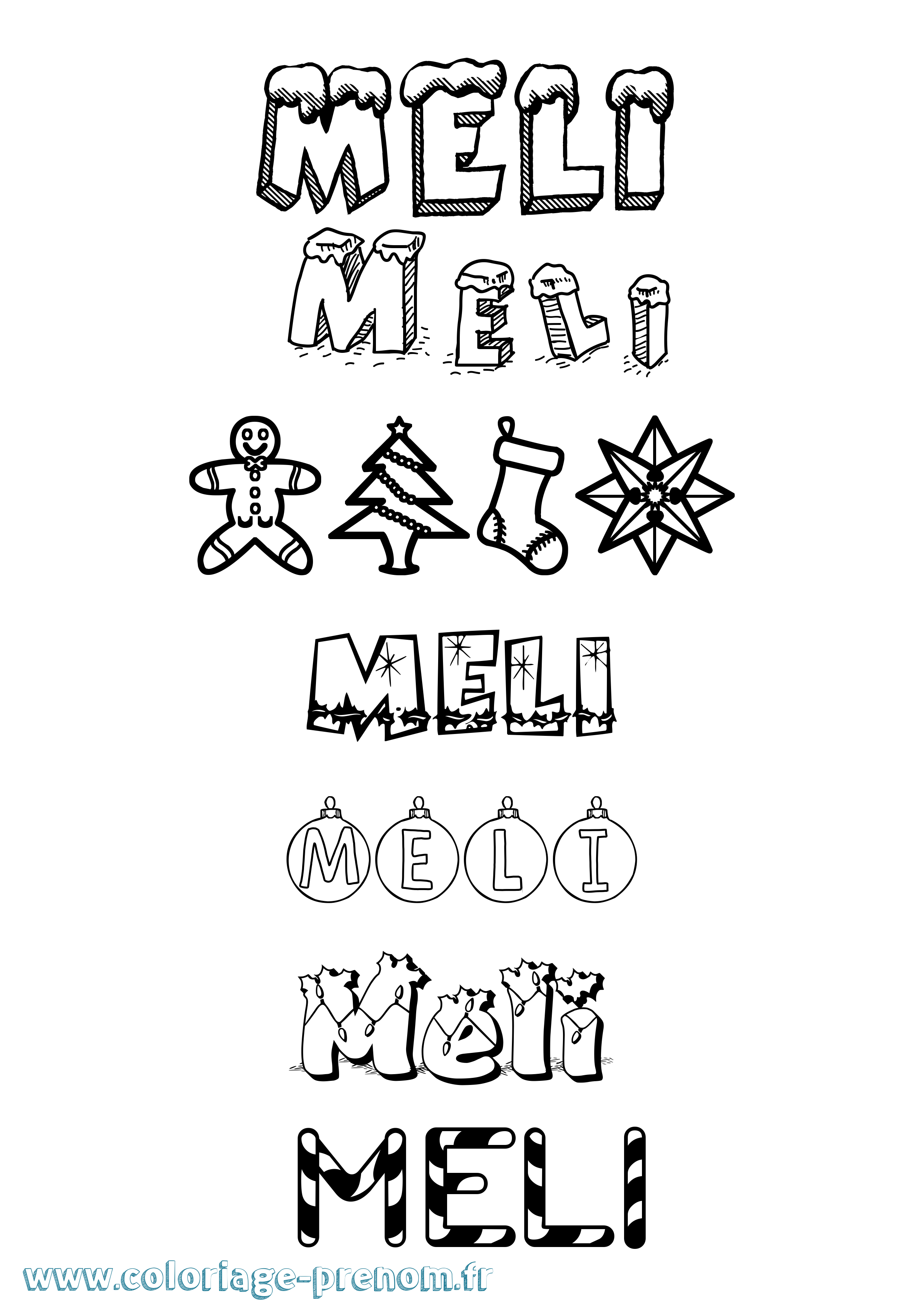 Coloriage Meli Noël Coloriage prénom Meli Noël