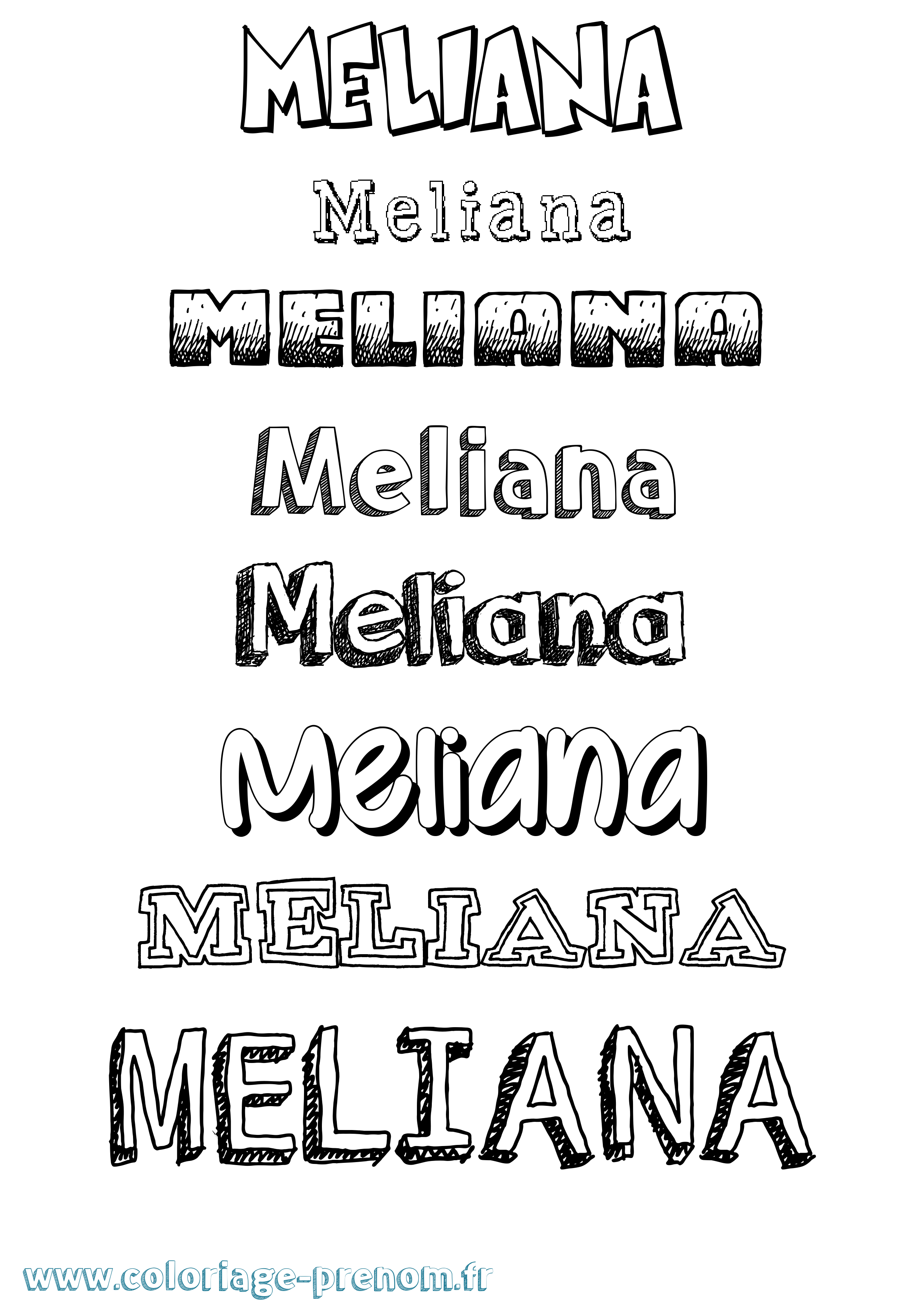 Coloriage Meliana Dessiné Coloriage prénom Meliana Dessiné