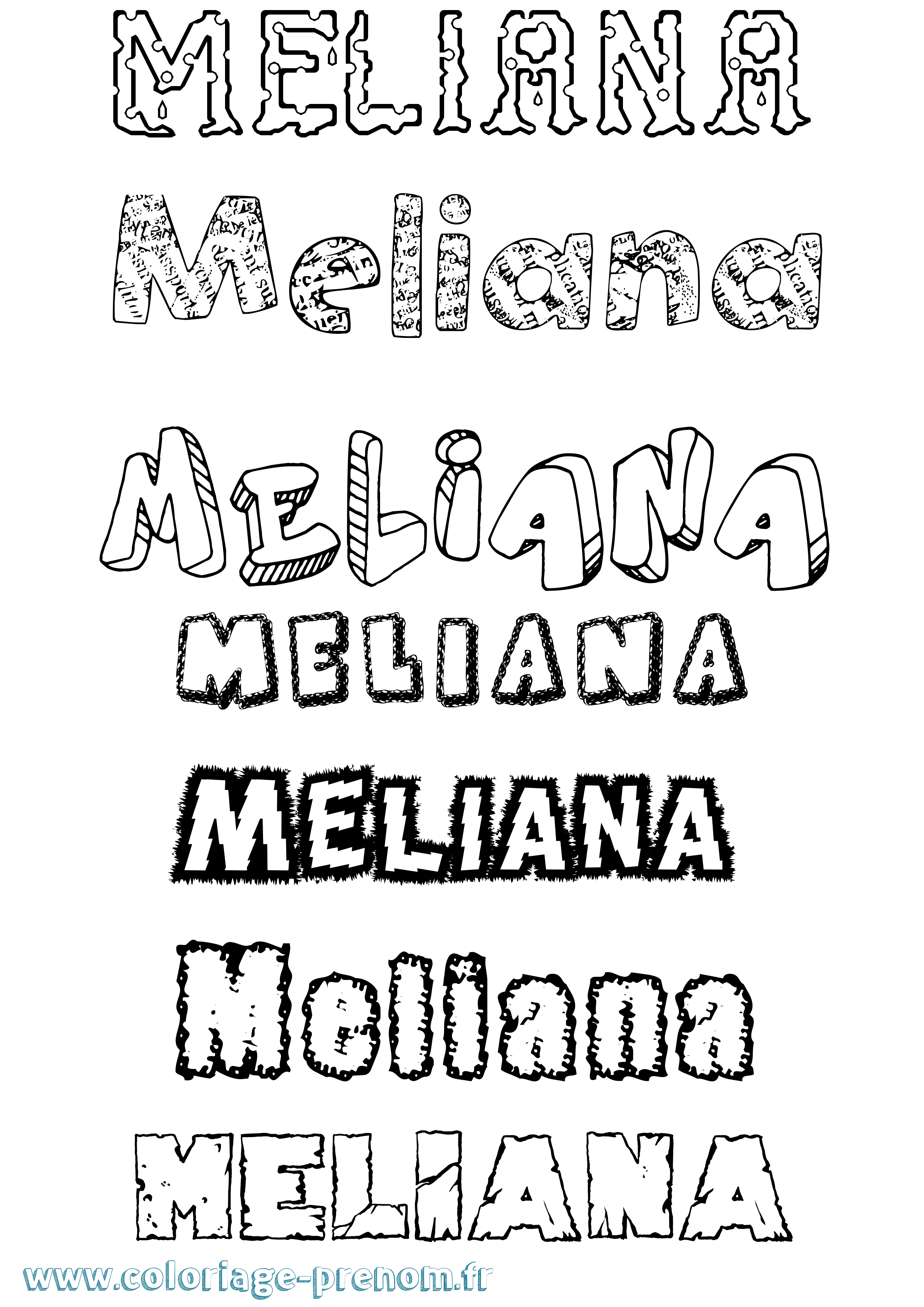 Coloriage Meliana Destructuré Coloriage prénom Meliana Destructuré