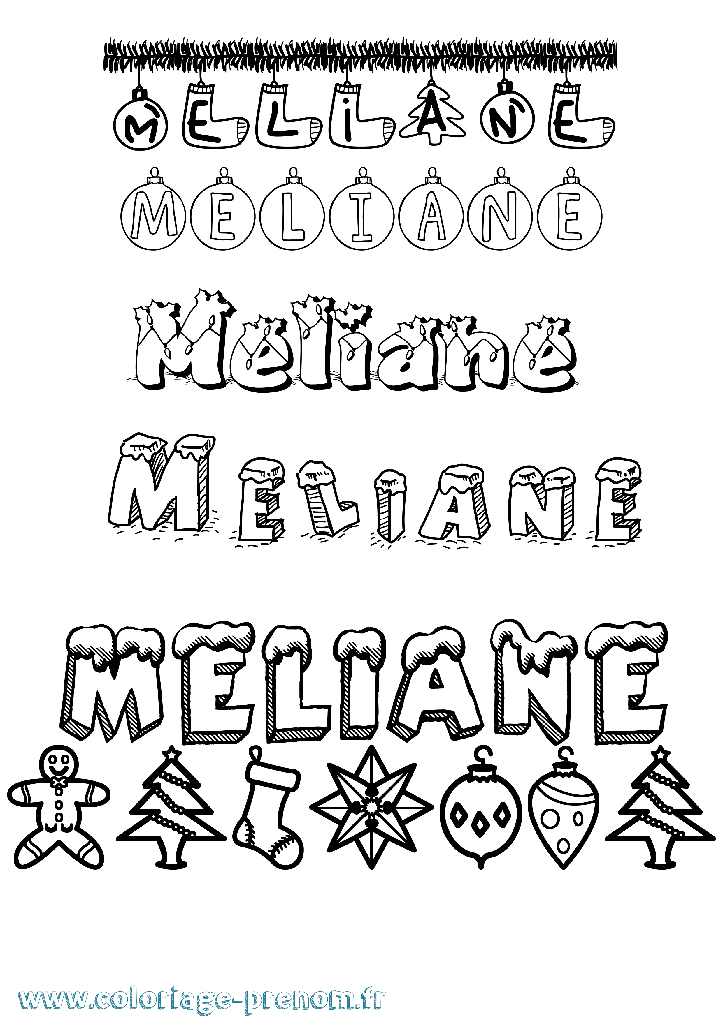 Coloriage Meliane Noël Coloriage prénom Meliane Noël