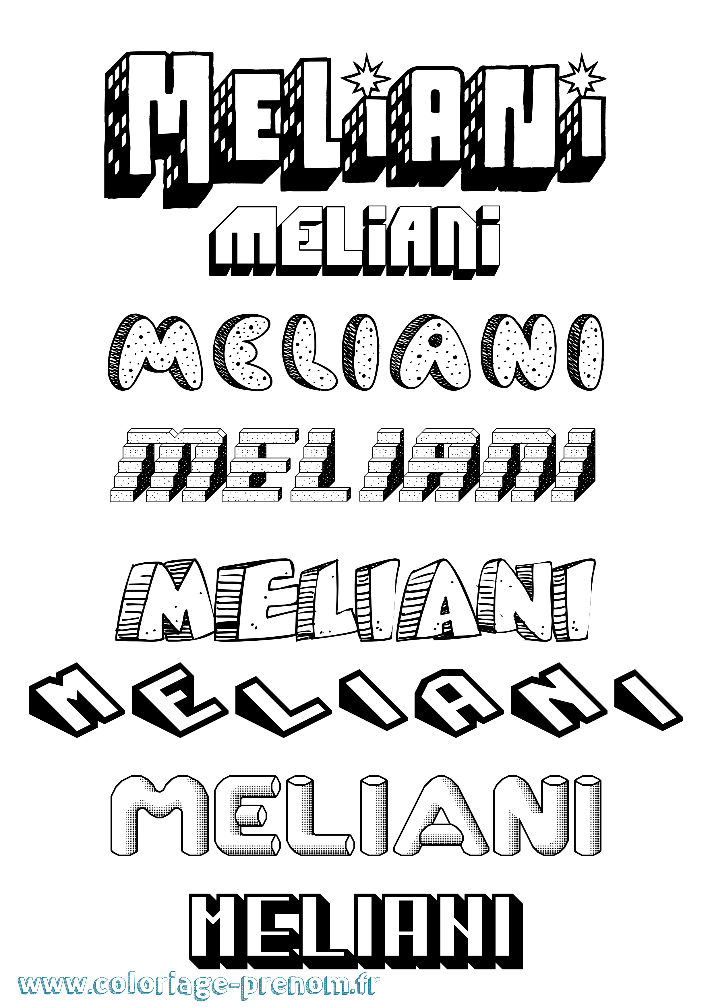 Coloriage Meliani Effet 3D Coloriage prénom Meliani Effet 3D