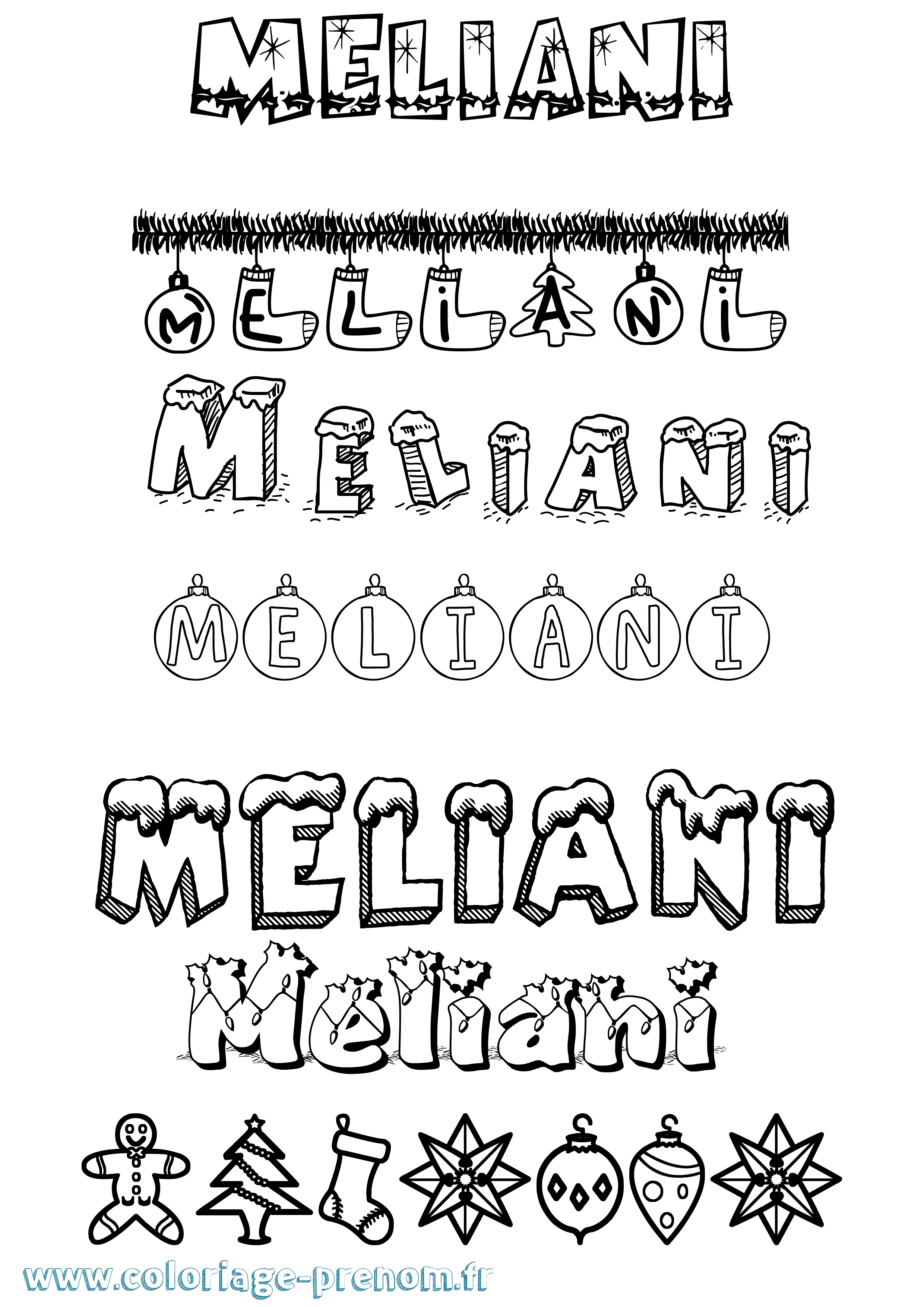 Coloriage Meliani Noël Coloriage prénom Meliani Noël