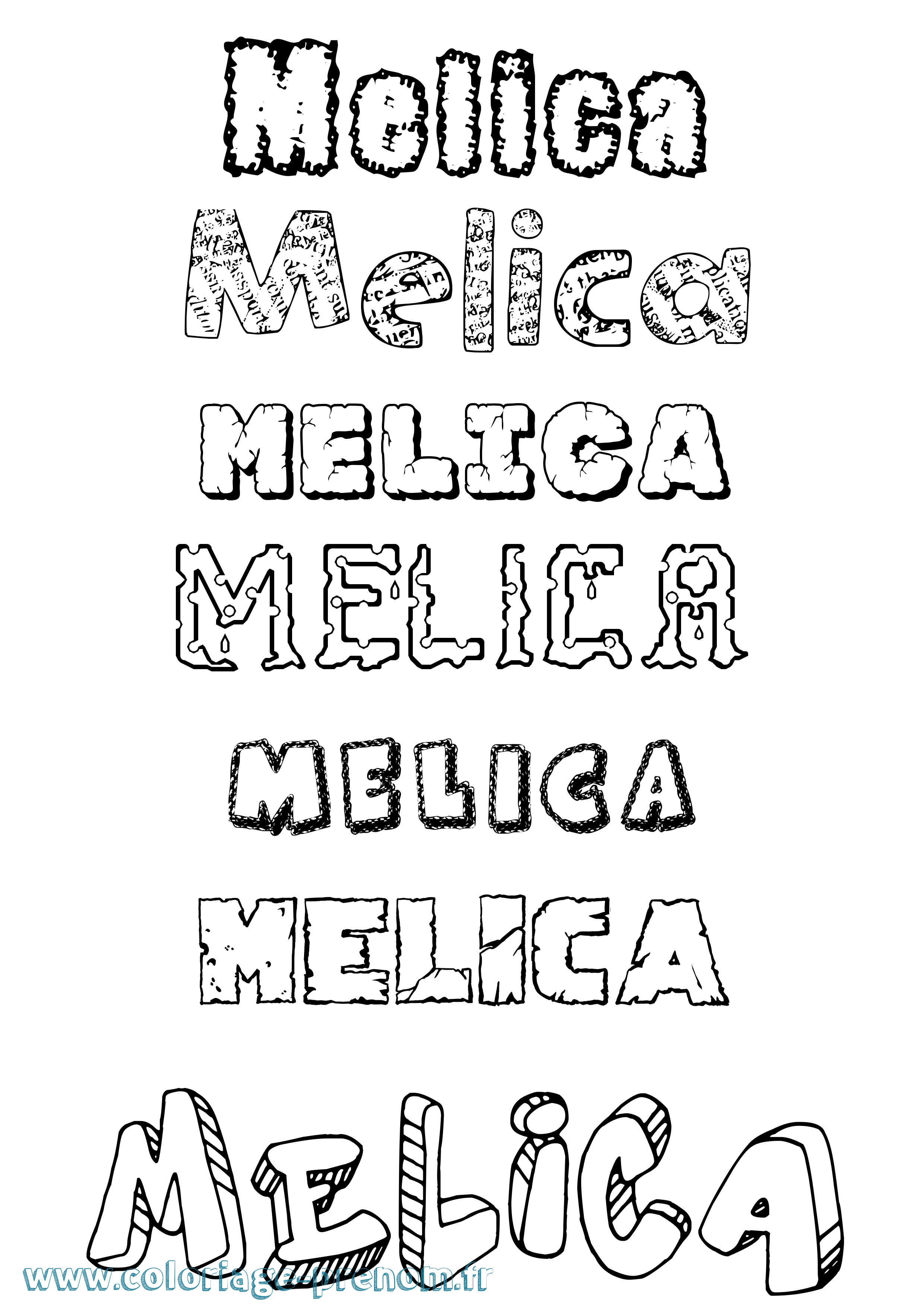 Coloriage Melica Destructuré Coloriage prénom Melica Destructuré