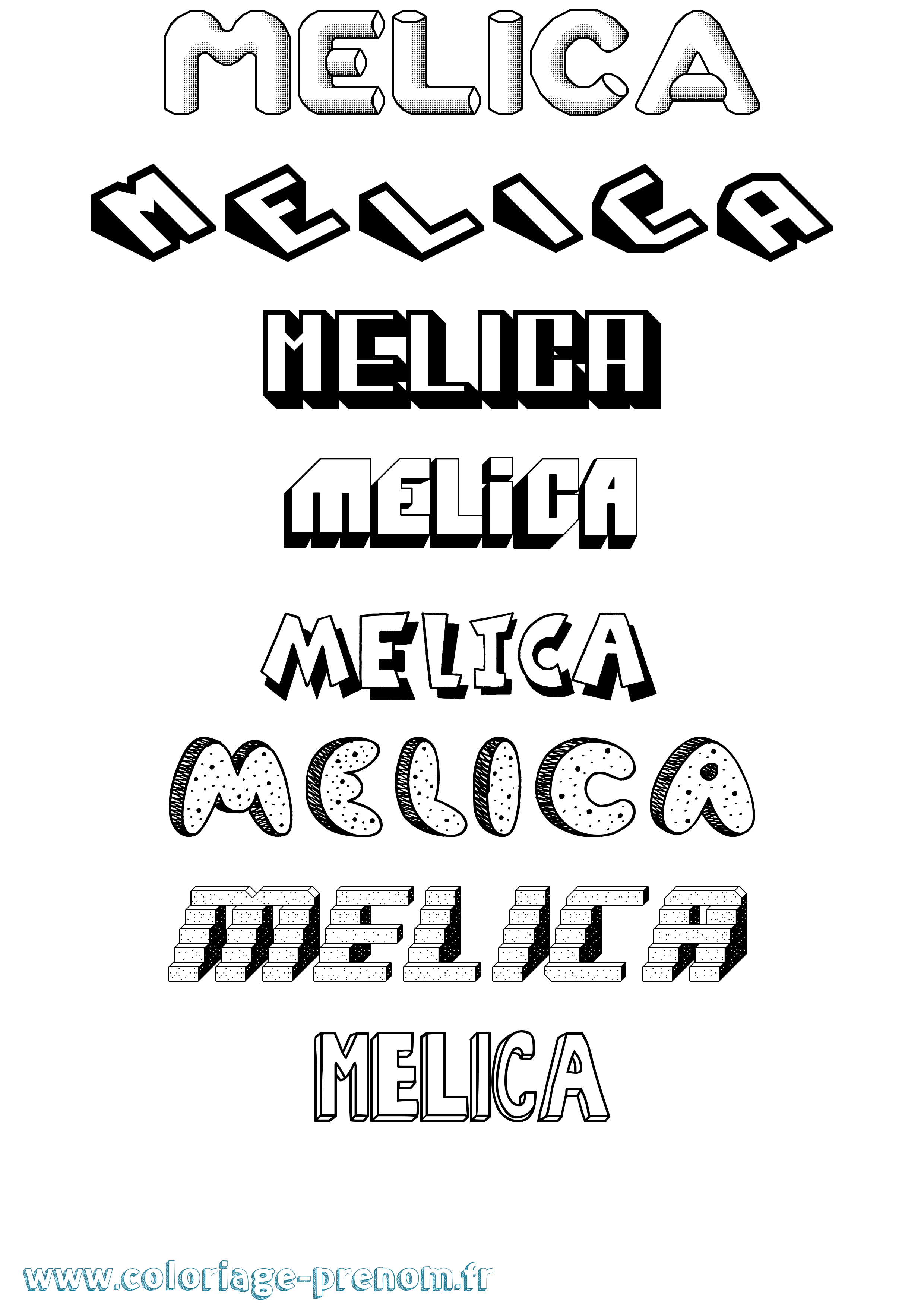 Coloriage Melica Effet 3D Coloriage prénom Melica Effet 3D