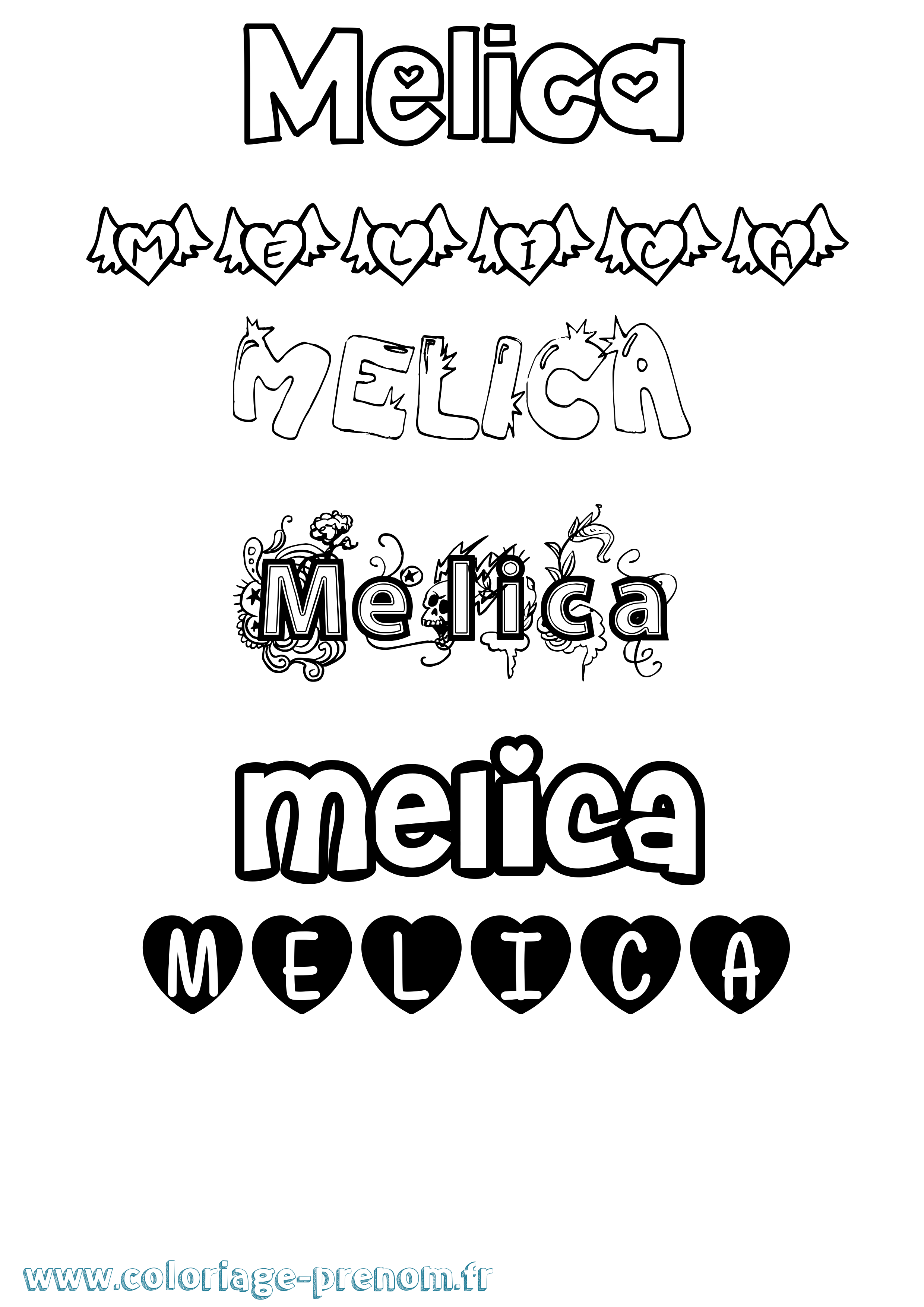 Coloriage Melica Girly Coloriage prénom Melica Girly