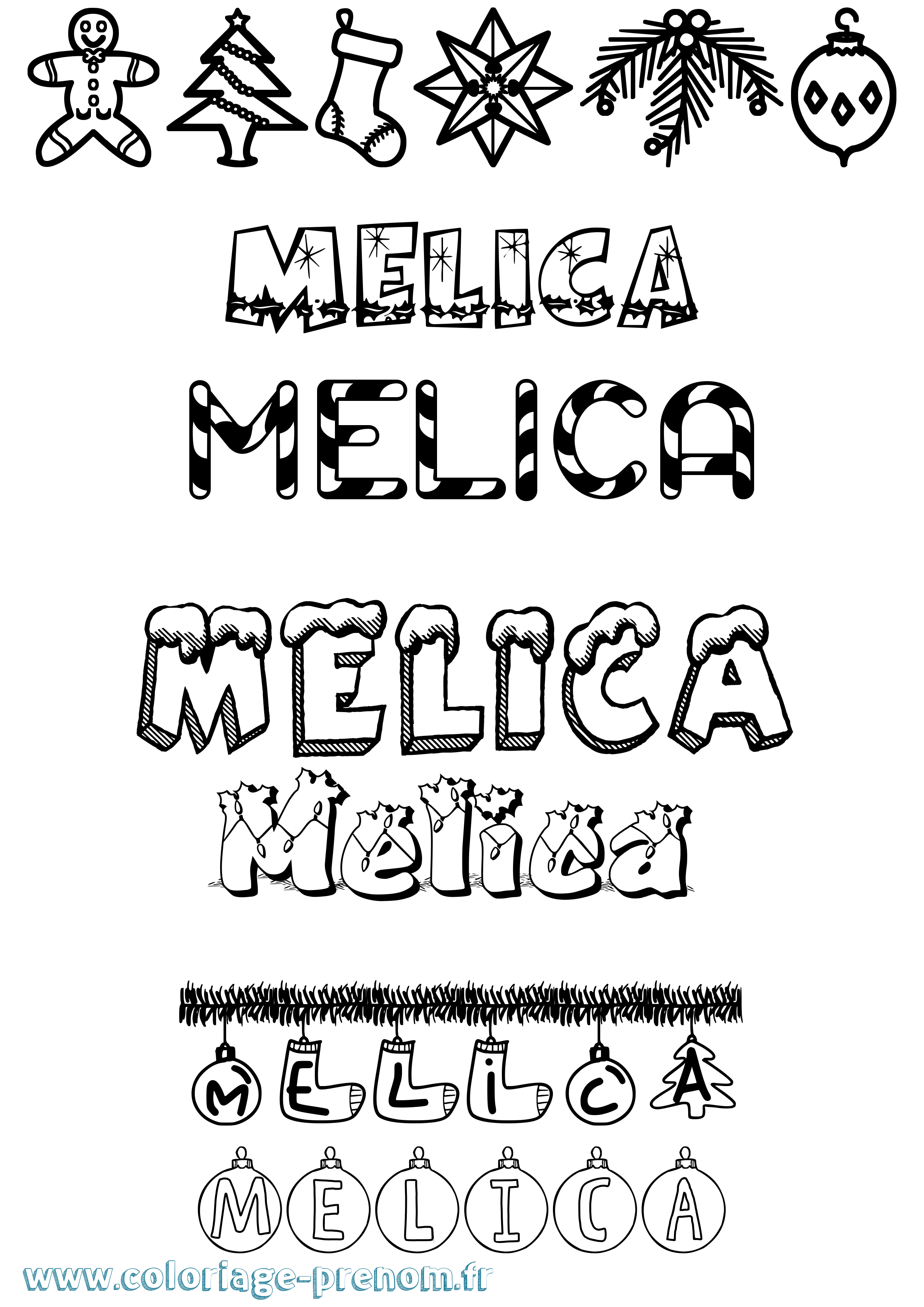 Coloriage Melica Noël Coloriage prénom Melica Noël