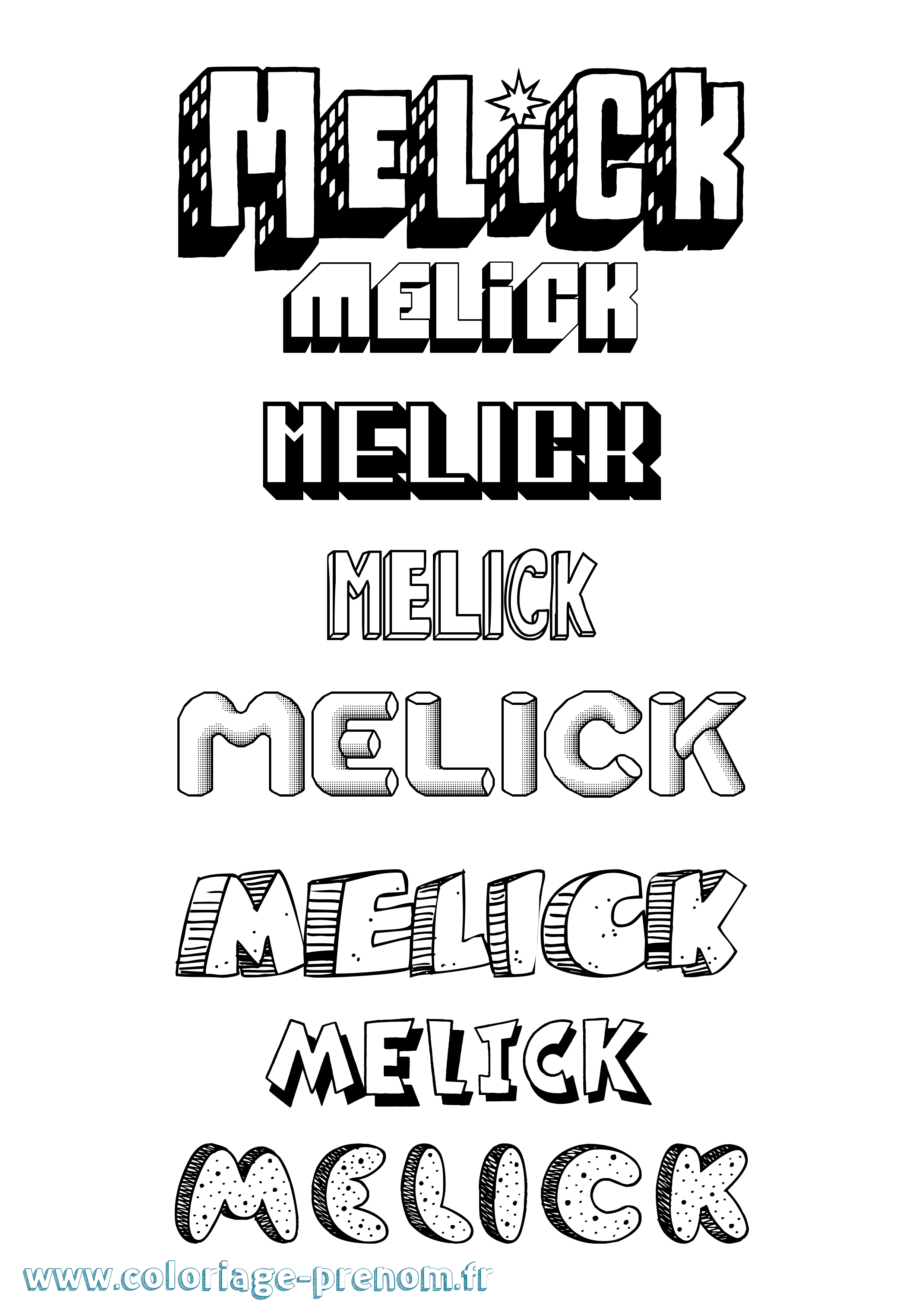 Coloriage Melick Effet 3D Coloriage prénom Melick Effet 3D