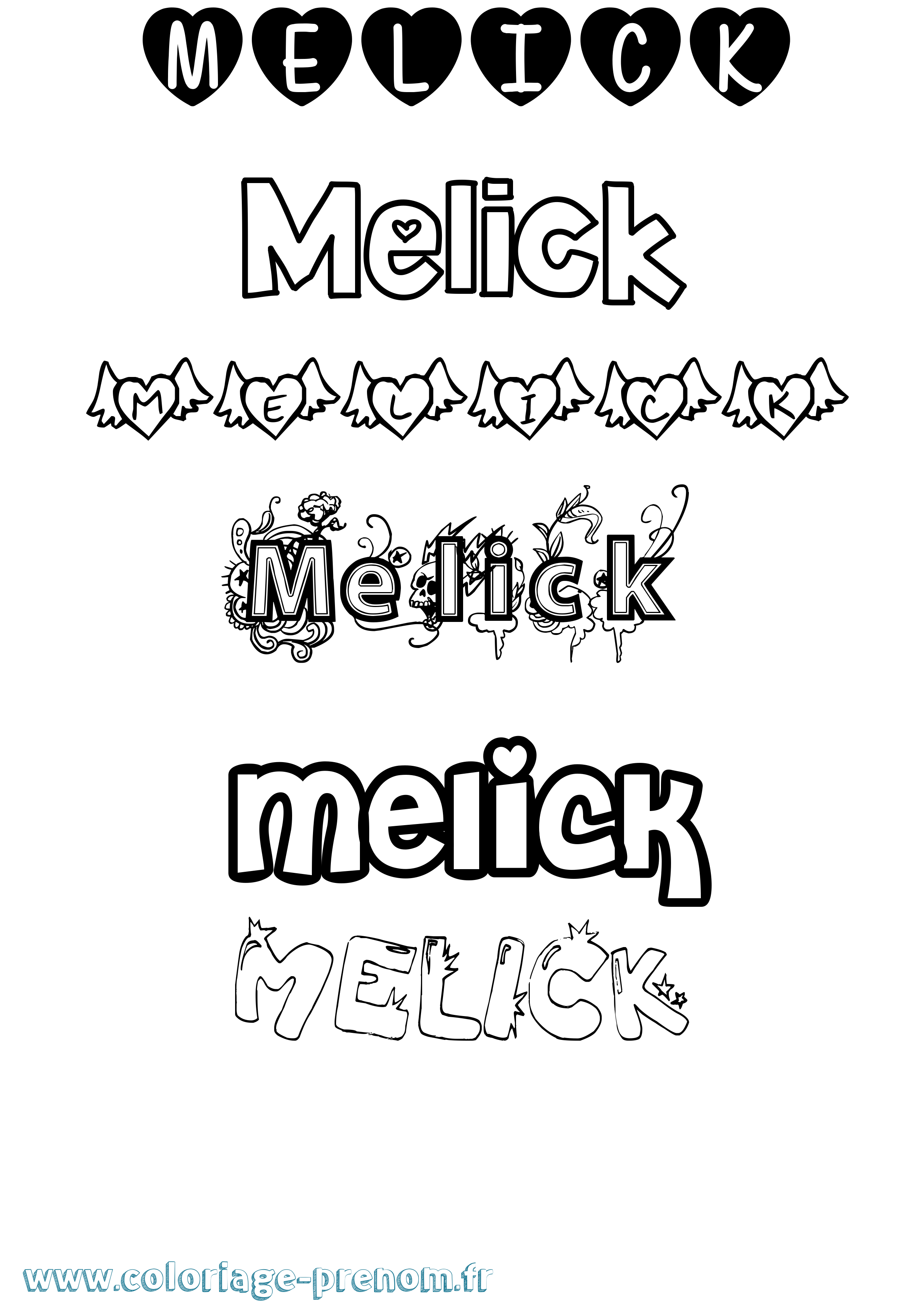 Coloriage Melick Girly Coloriage prénom Melick Girly