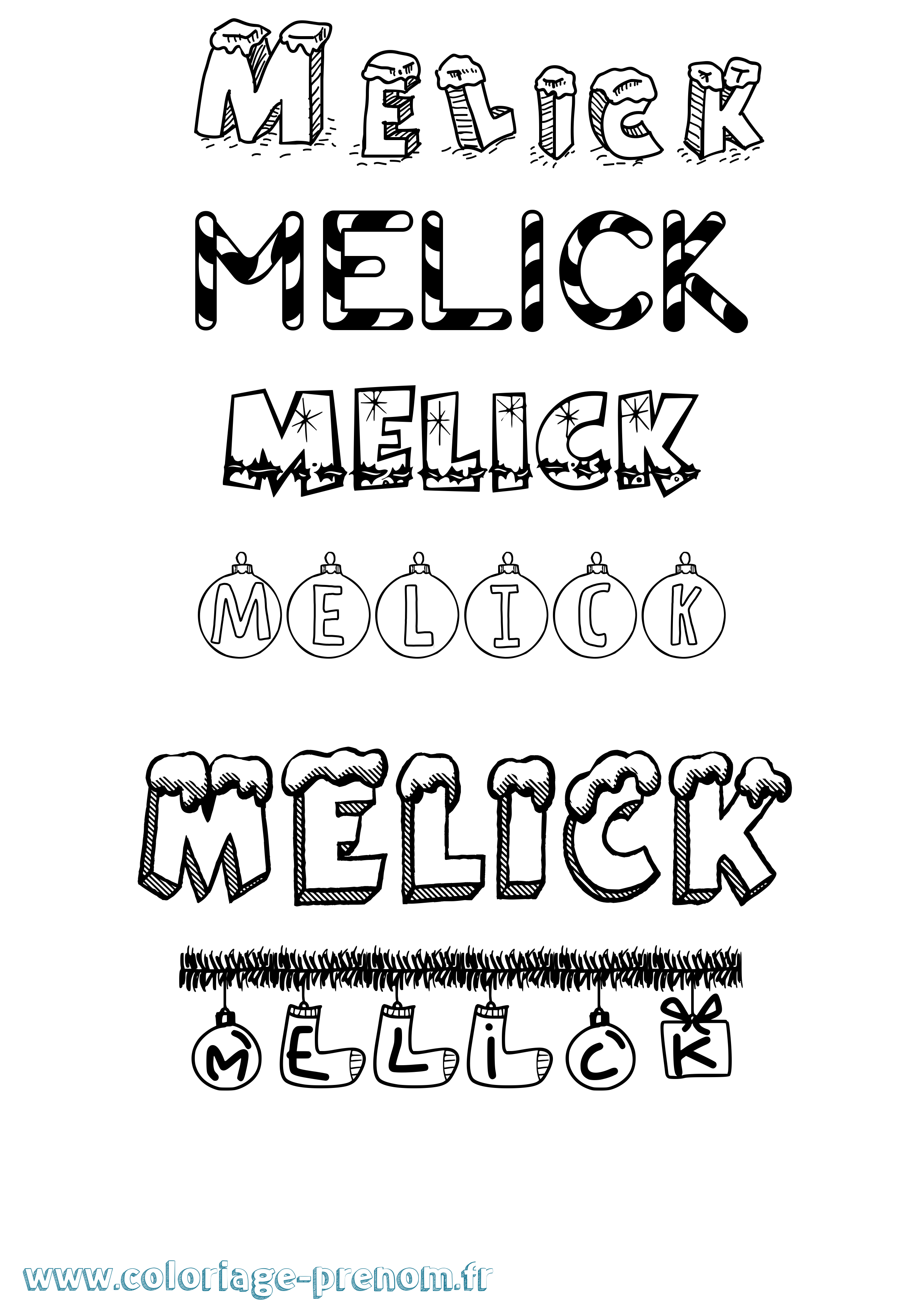 Coloriage Melick Noël Coloriage prénom Melick Noël