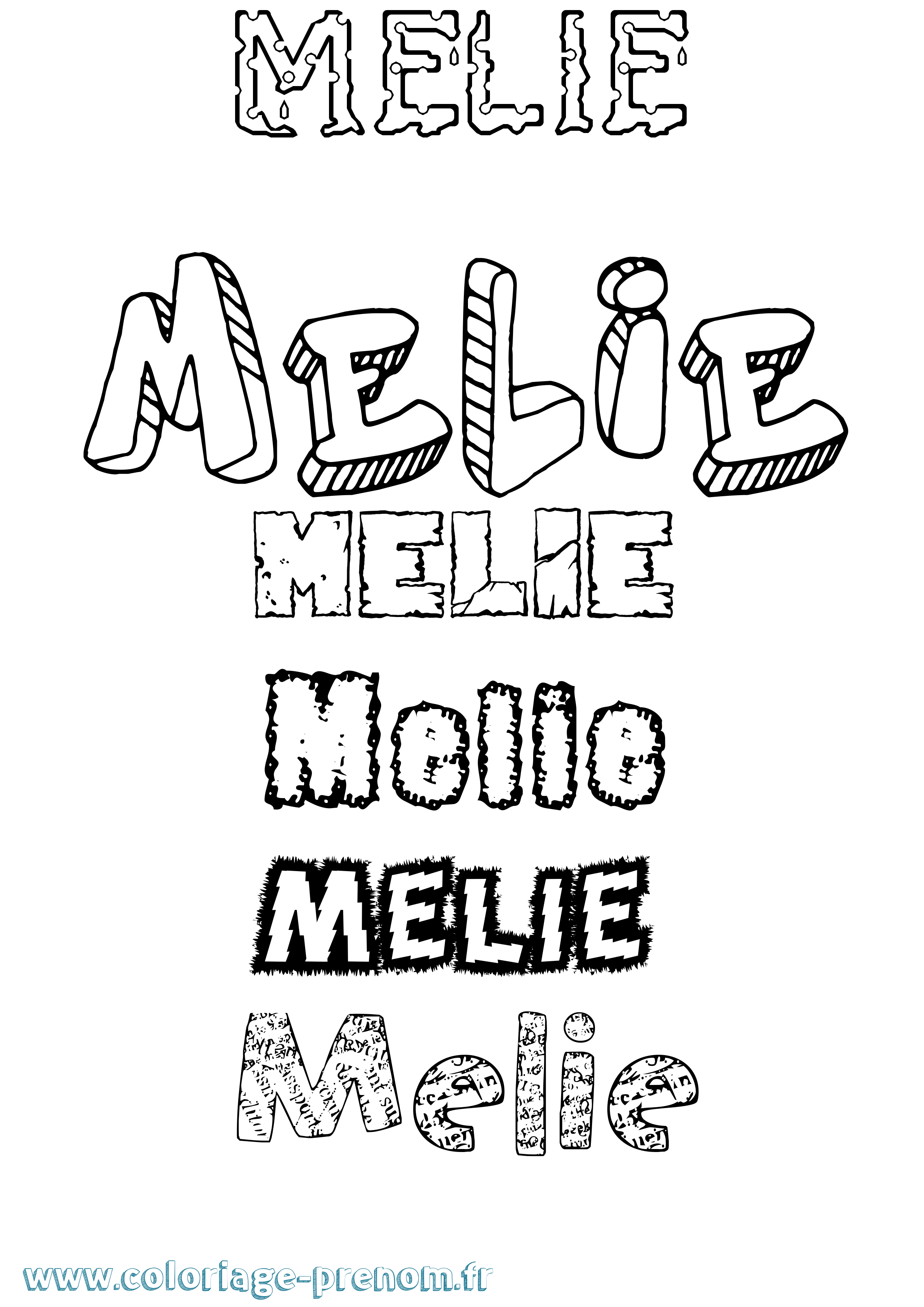Coloriage Melie Destructuré Coloriage prénom Melie Destructuré