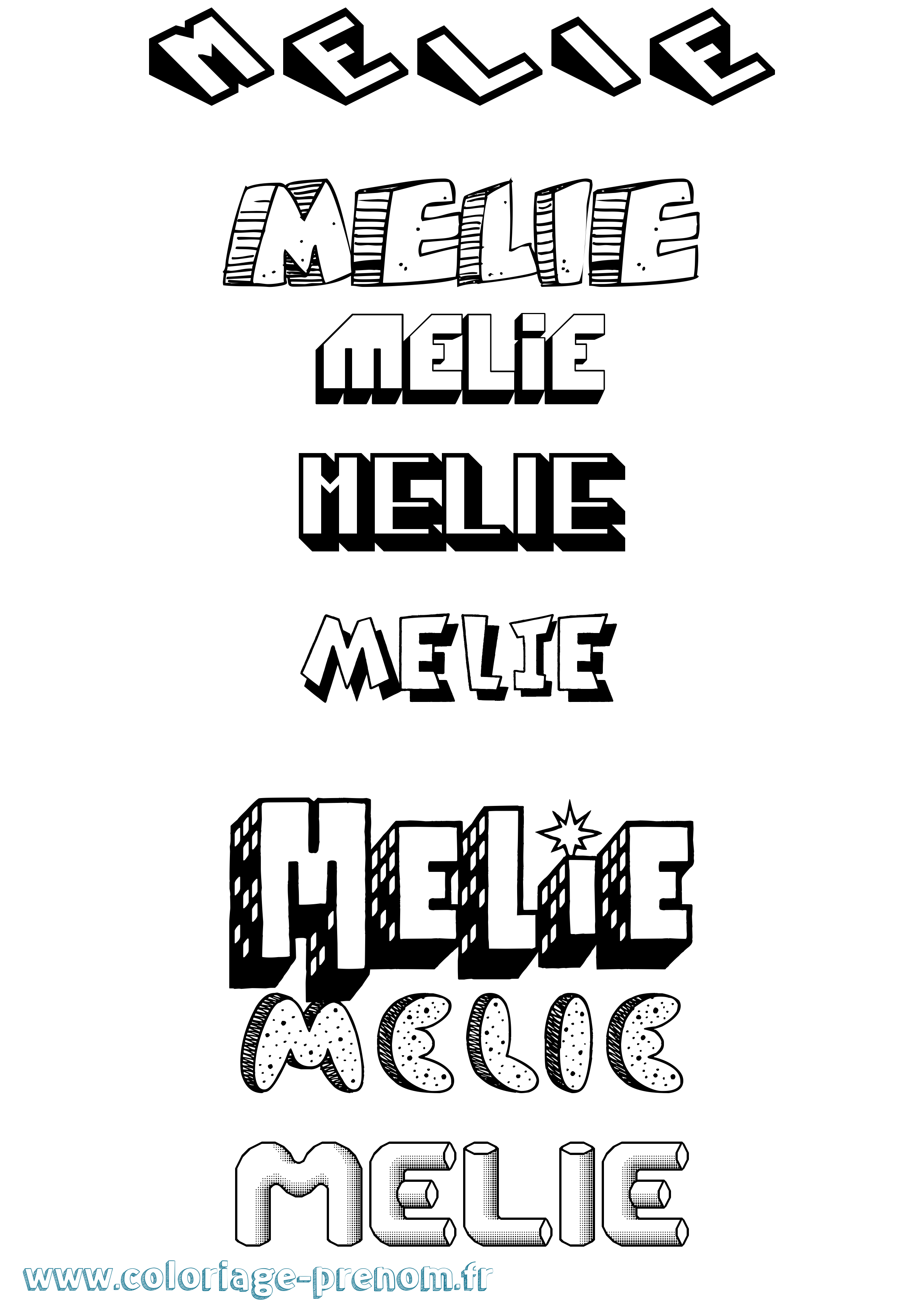Coloriage Melie Effet 3D Coloriage prénom Melie Effet 3D