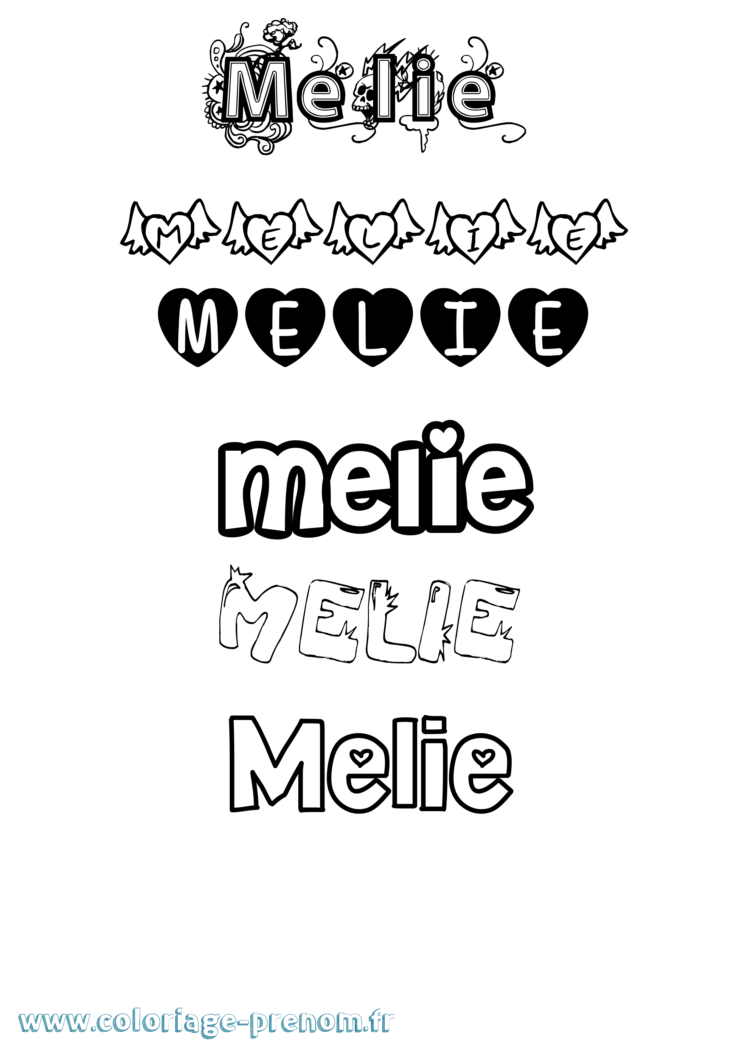 Coloriage Melie Girly Coloriage prénom Melie Girly