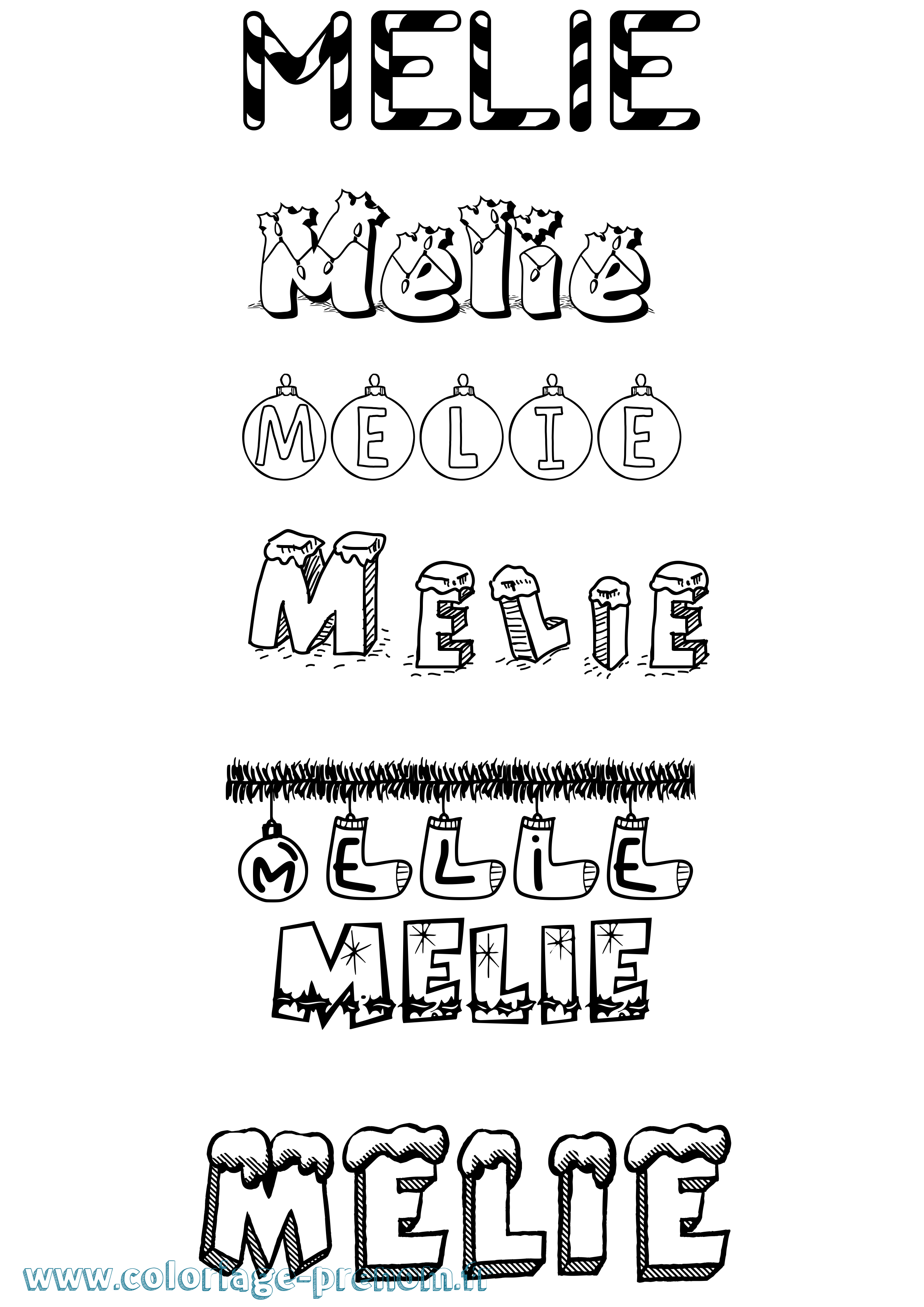 Coloriage Melie Noël Coloriage prénom Melie Noël