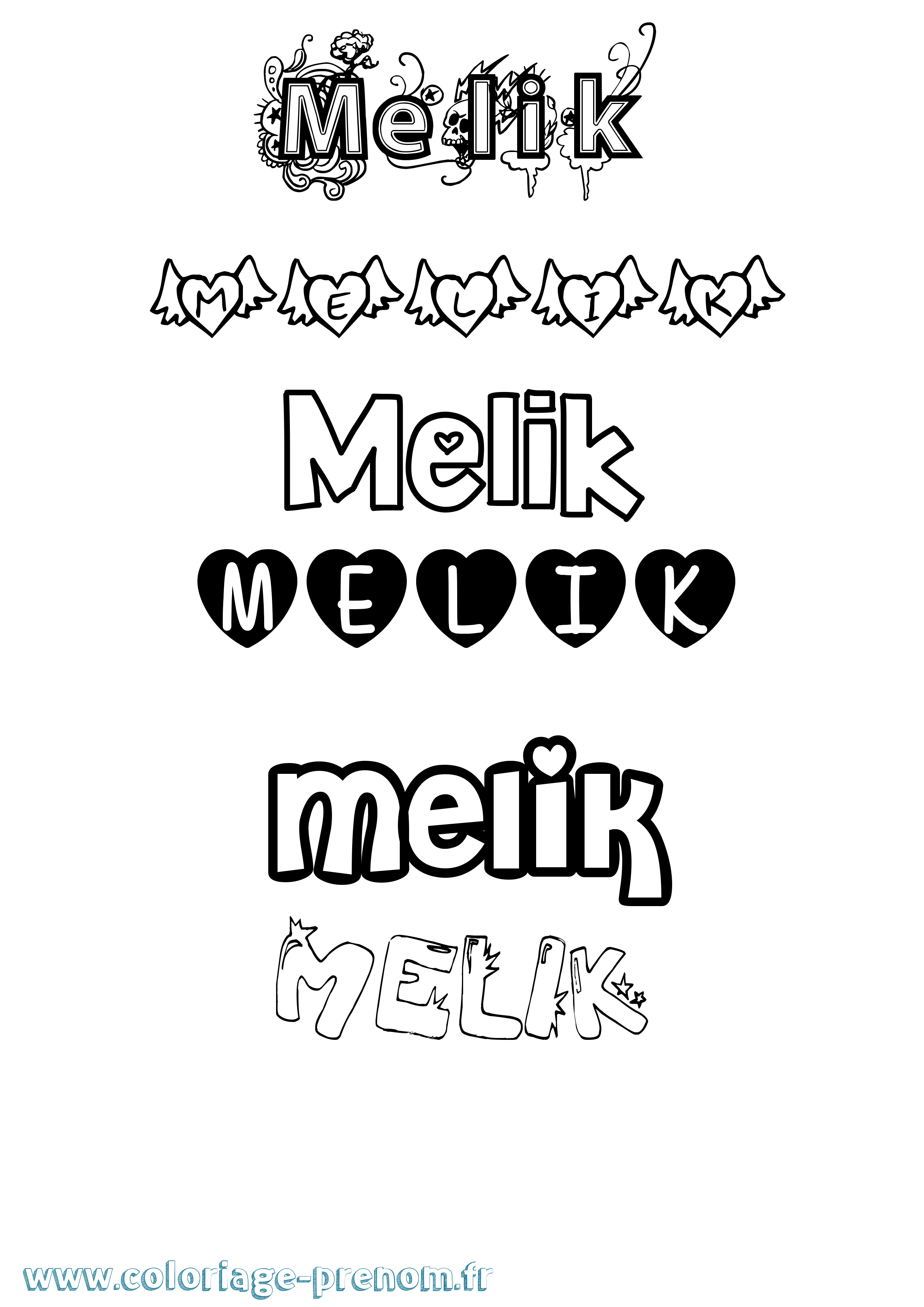 Coloriage Melik Girly Coloriage prénom Melik Girly