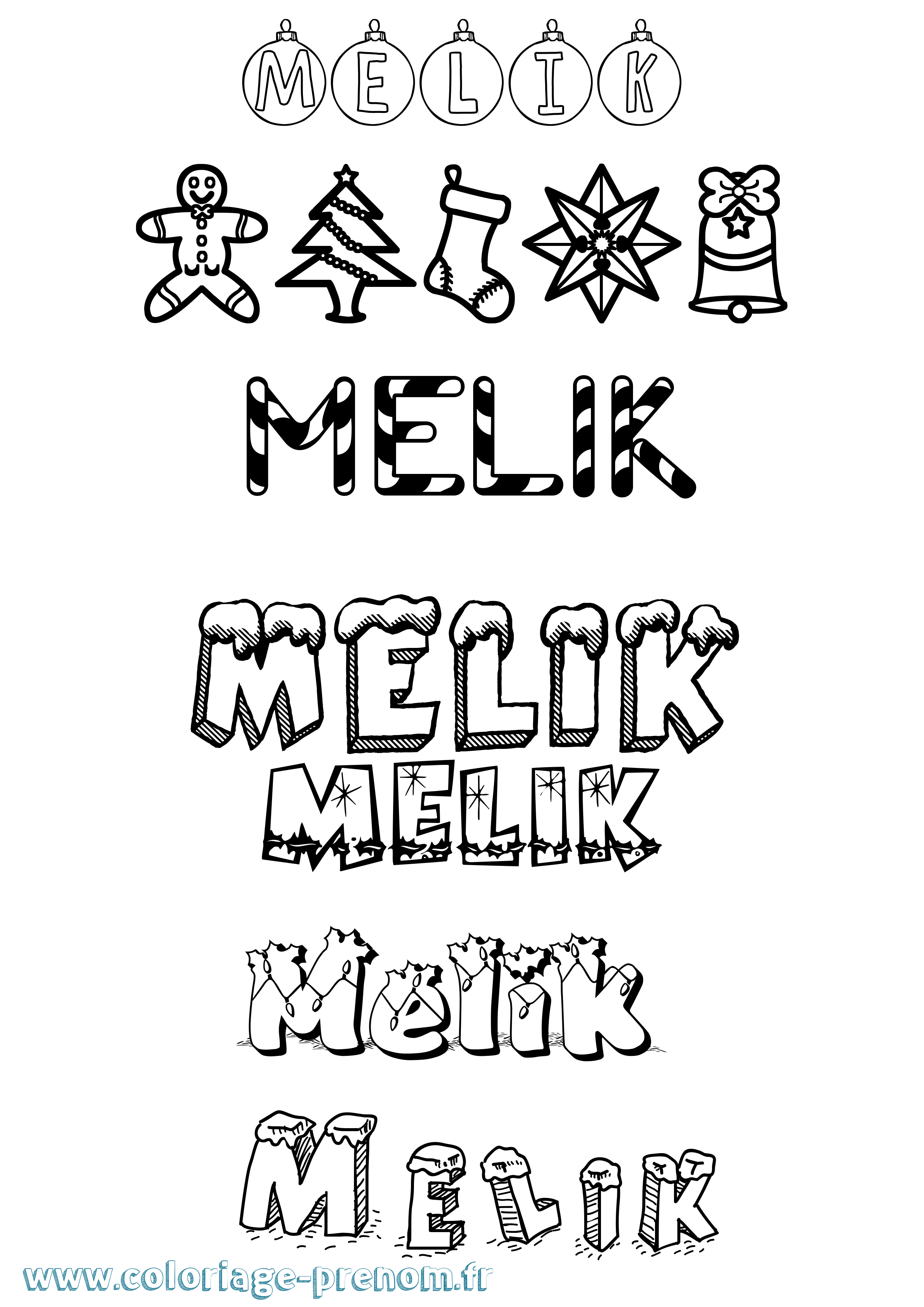 Coloriage Melik Noël Coloriage prénom Melik Noël