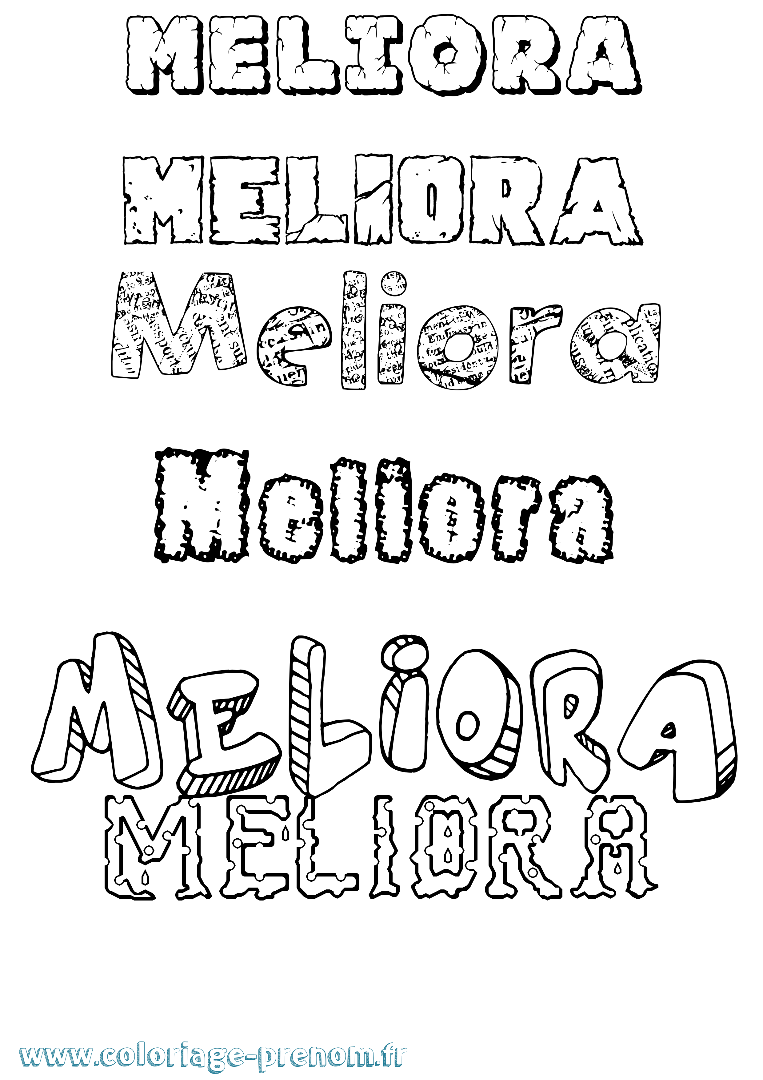 Coloriage Meliora Destructuré Coloriage prénom Meliora Destructuré
