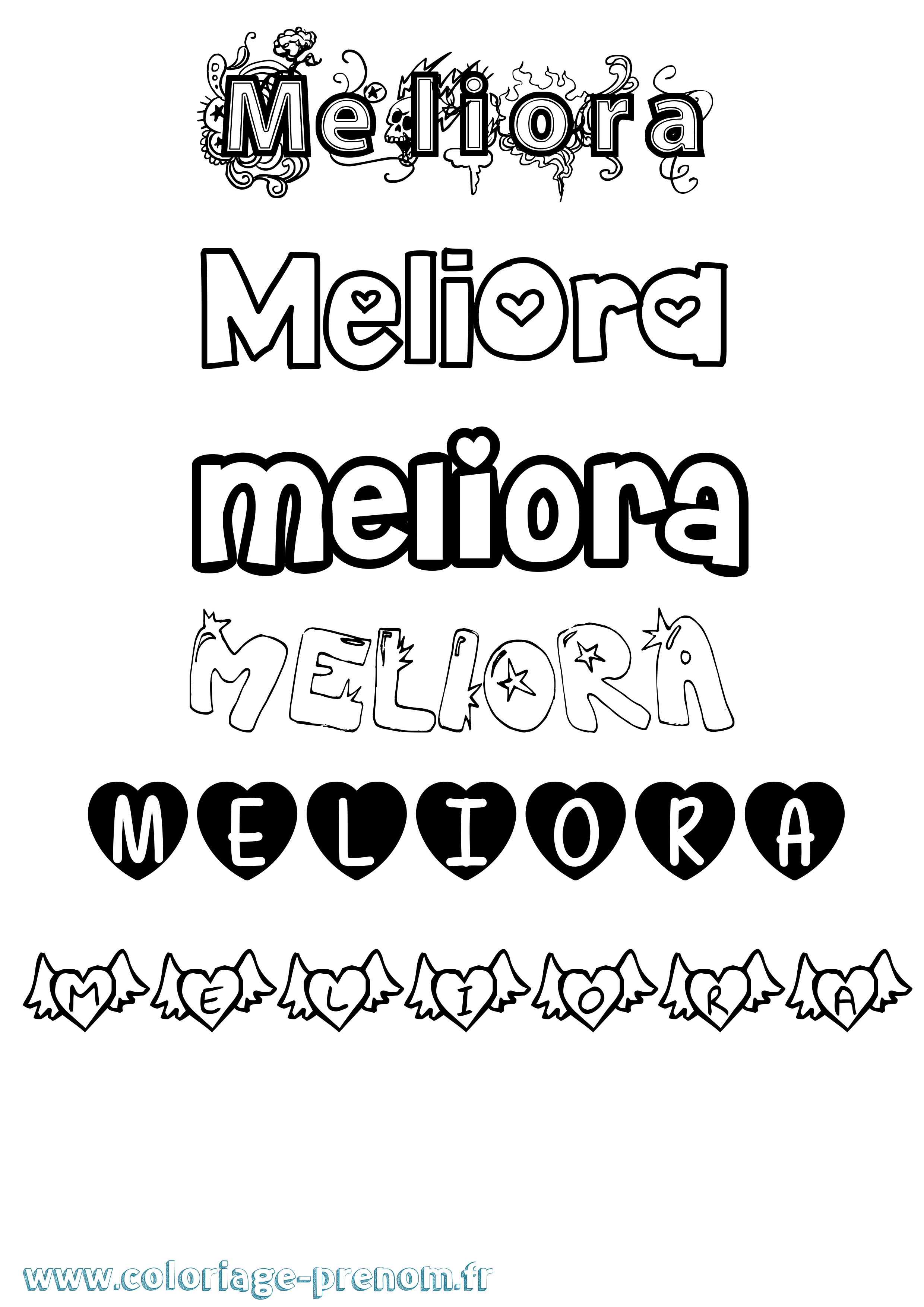 Coloriage Meliora Girly Coloriage prénom Meliora Girly