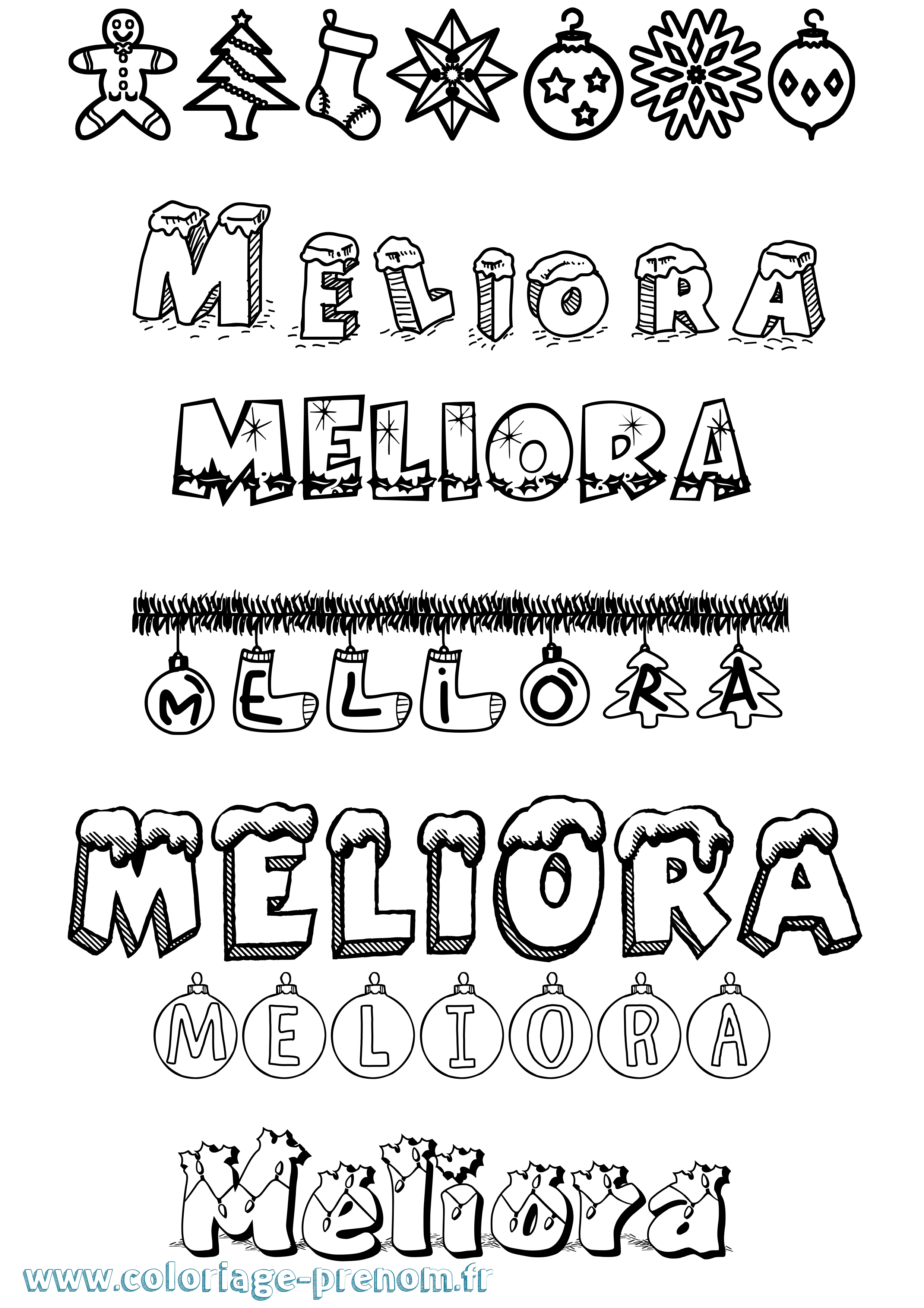 Coloriage Meliora Noël Coloriage prénom Meliora Noël