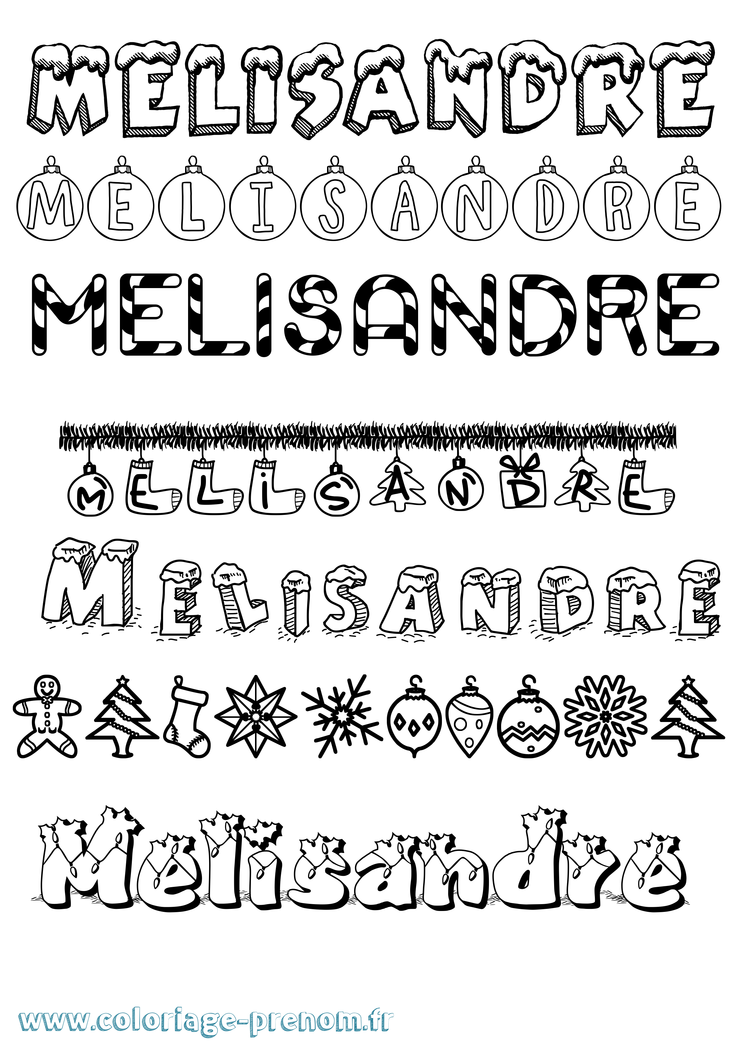 Coloriage Melisandre Noël Coloriage prénom Melisandre Noël