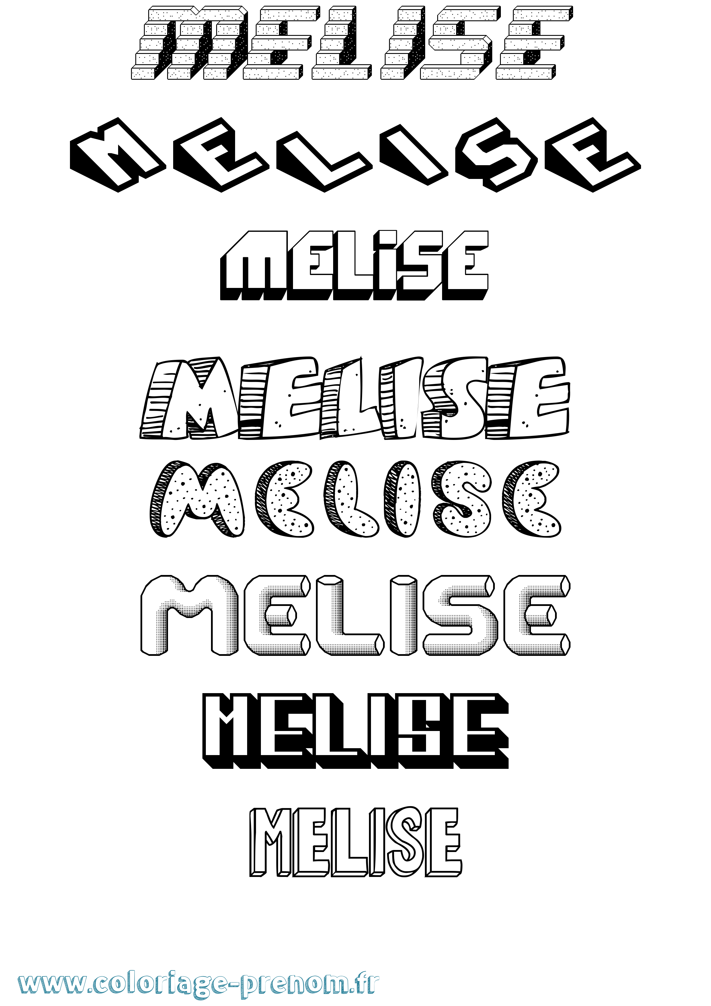 Coloriage Melise Effet 3D Coloriage prénom Melise Effet 3D