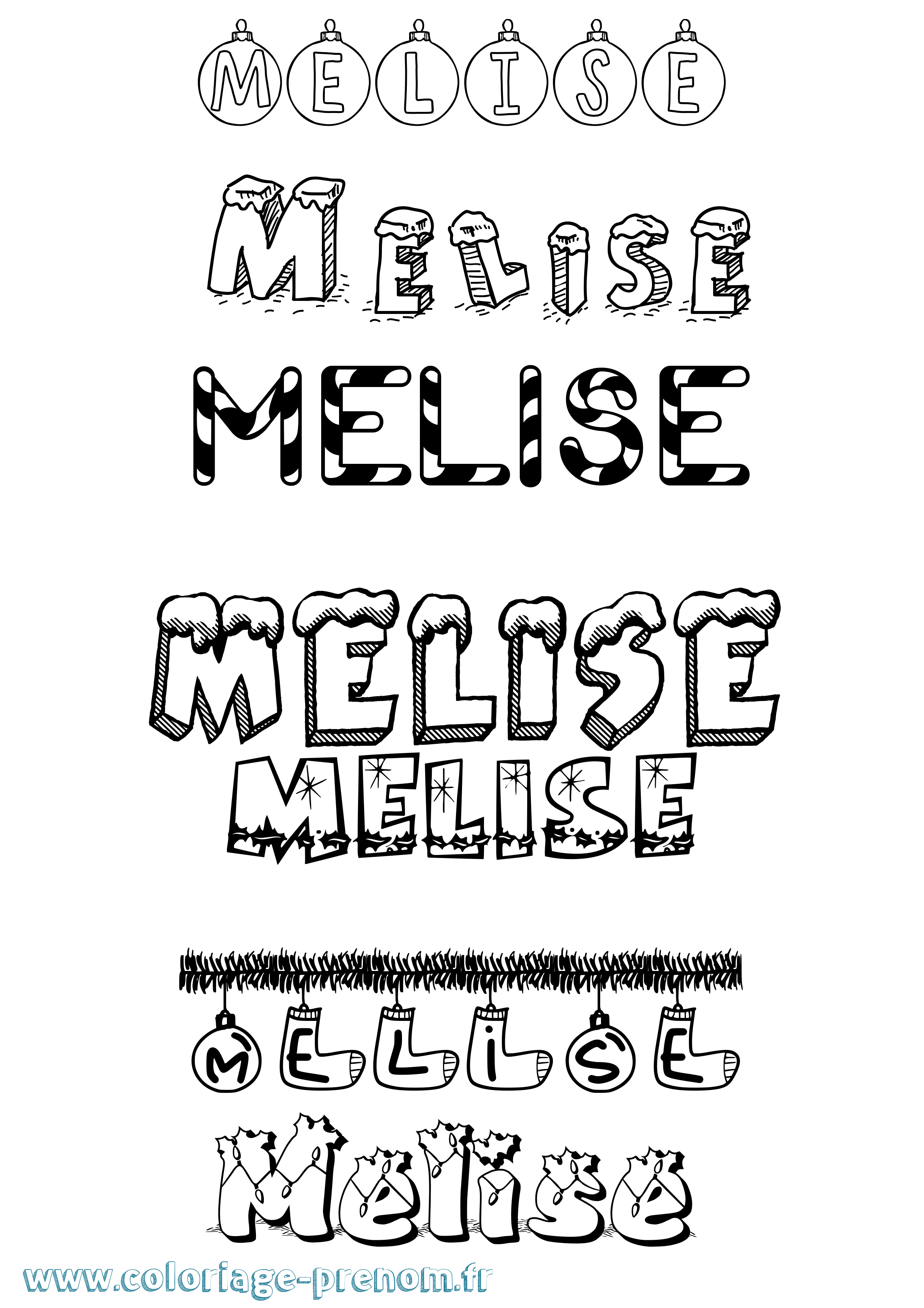 Coloriage Melise Noël Coloriage prénom Melise Noël