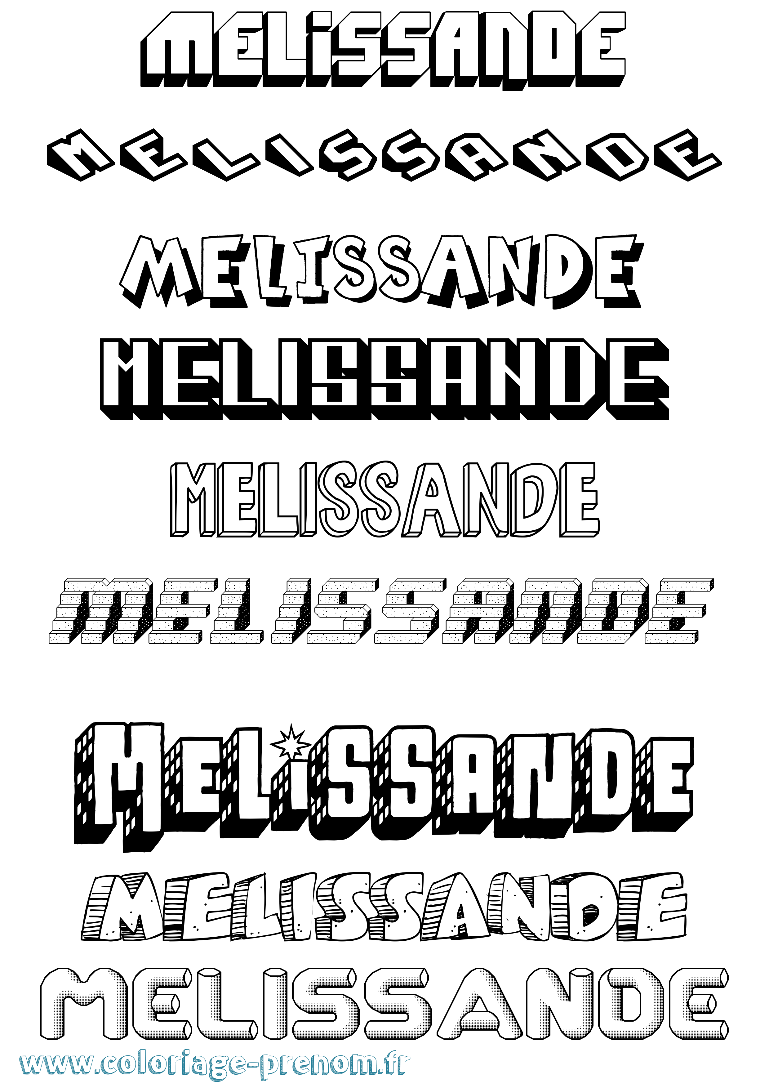 Coloriage Melissande Effet 3D Coloriage prénom Melissande Effet 3D