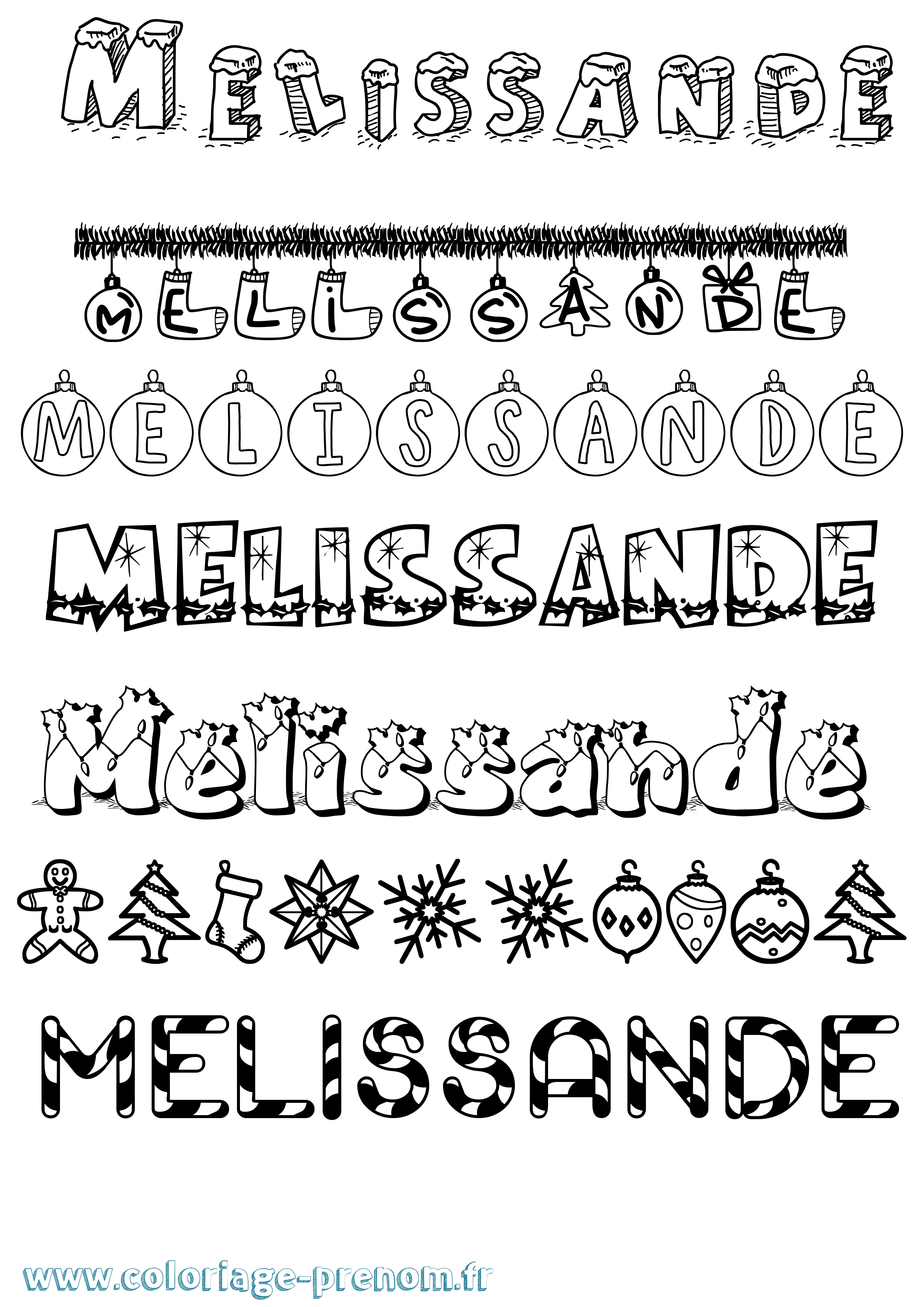 Coloriage Melissande Noël Coloriage prénom Melissande Noël