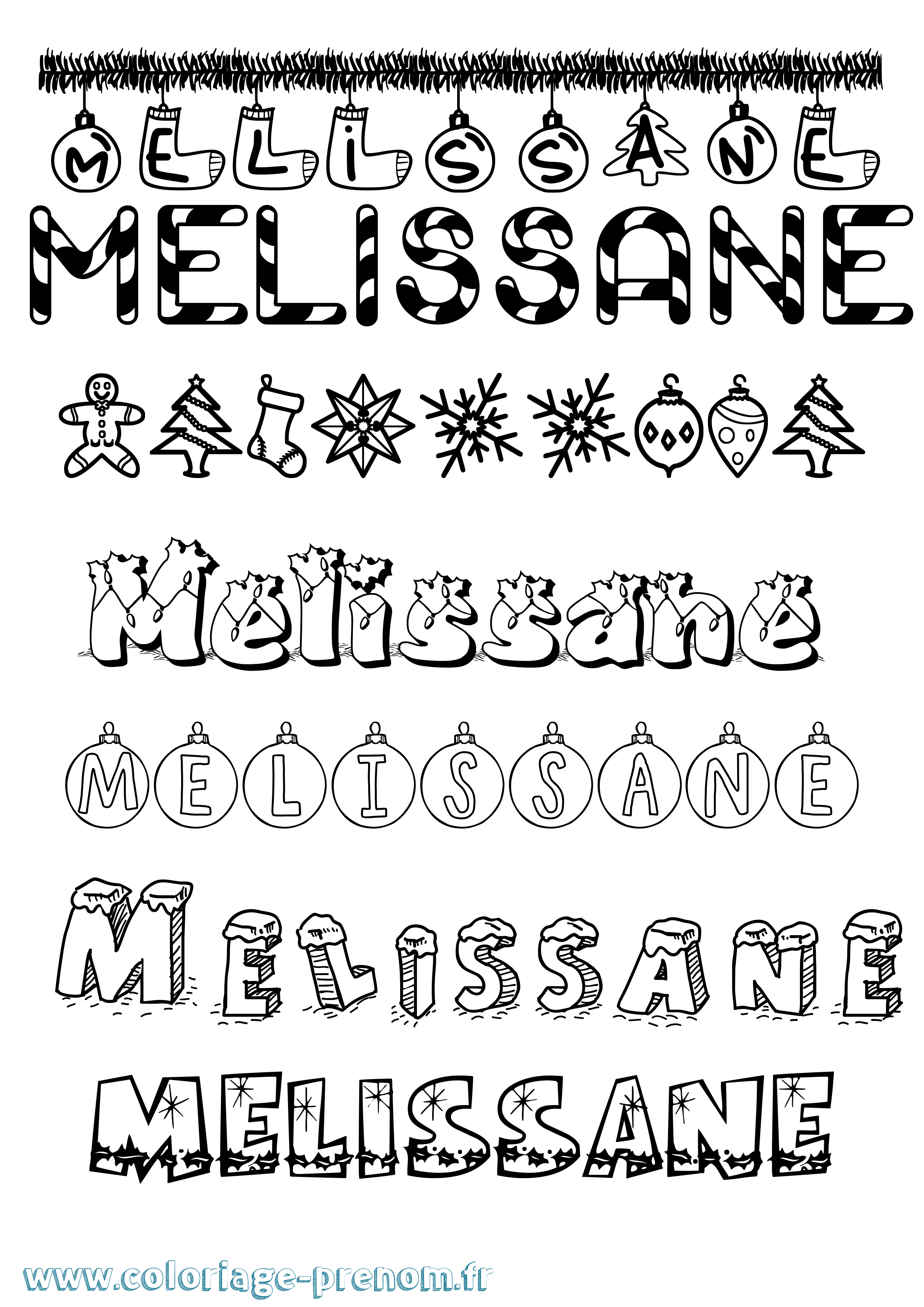 Coloriage Melissane Noël Coloriage prénom Melissane Noël