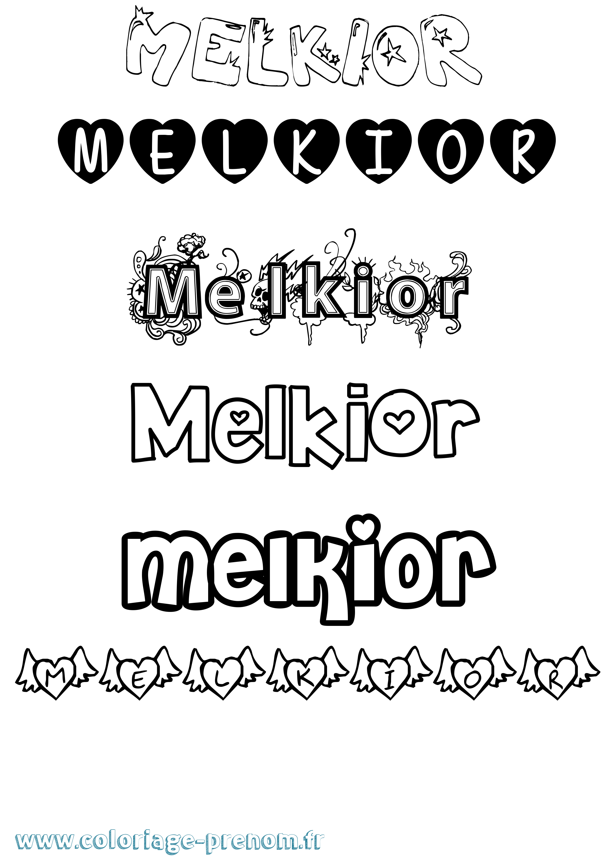 Coloriage Melkior Girly Coloriage prénom Melkior Girly