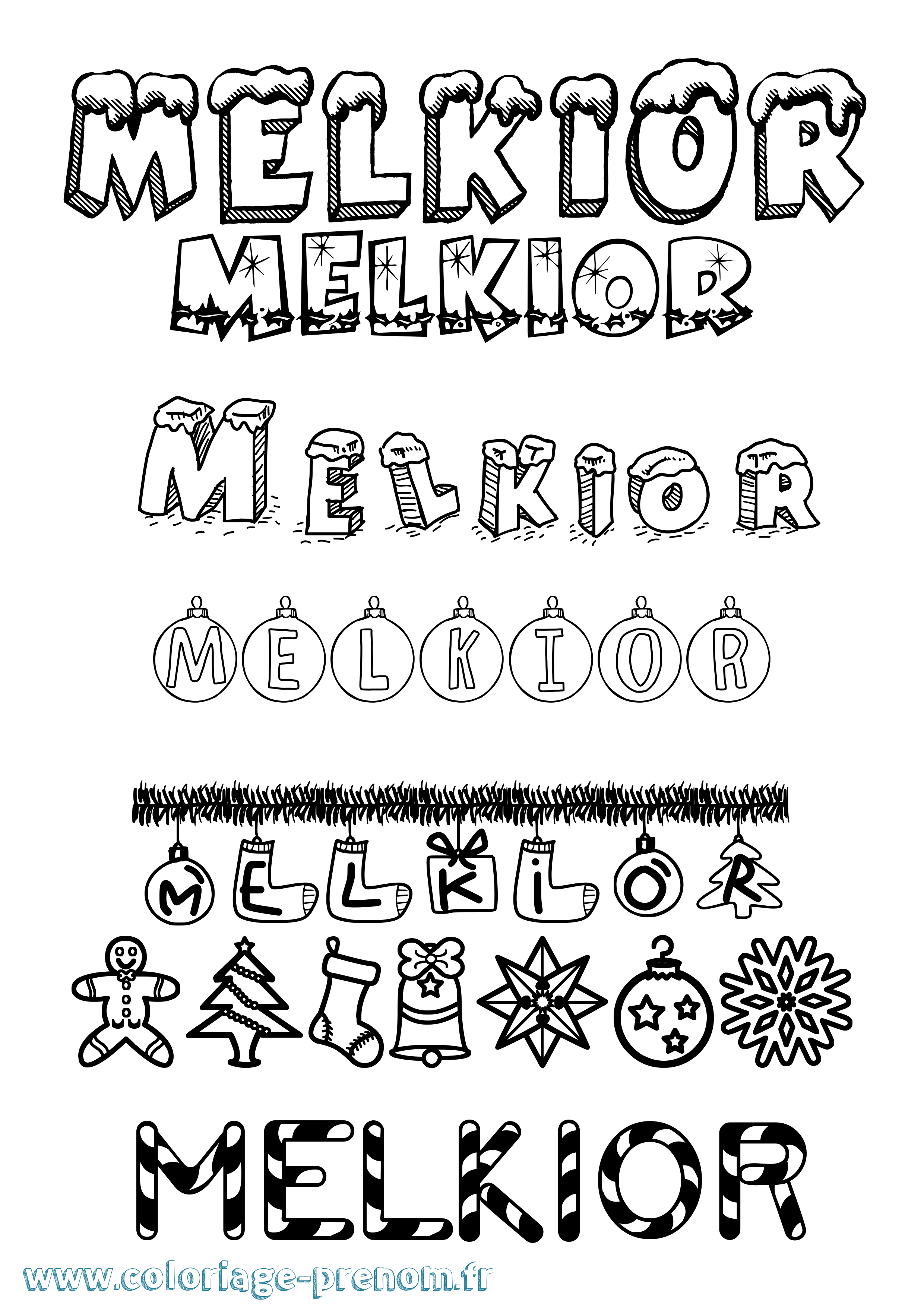 Coloriage Melkior Noël Coloriage prénom Melkior Noël