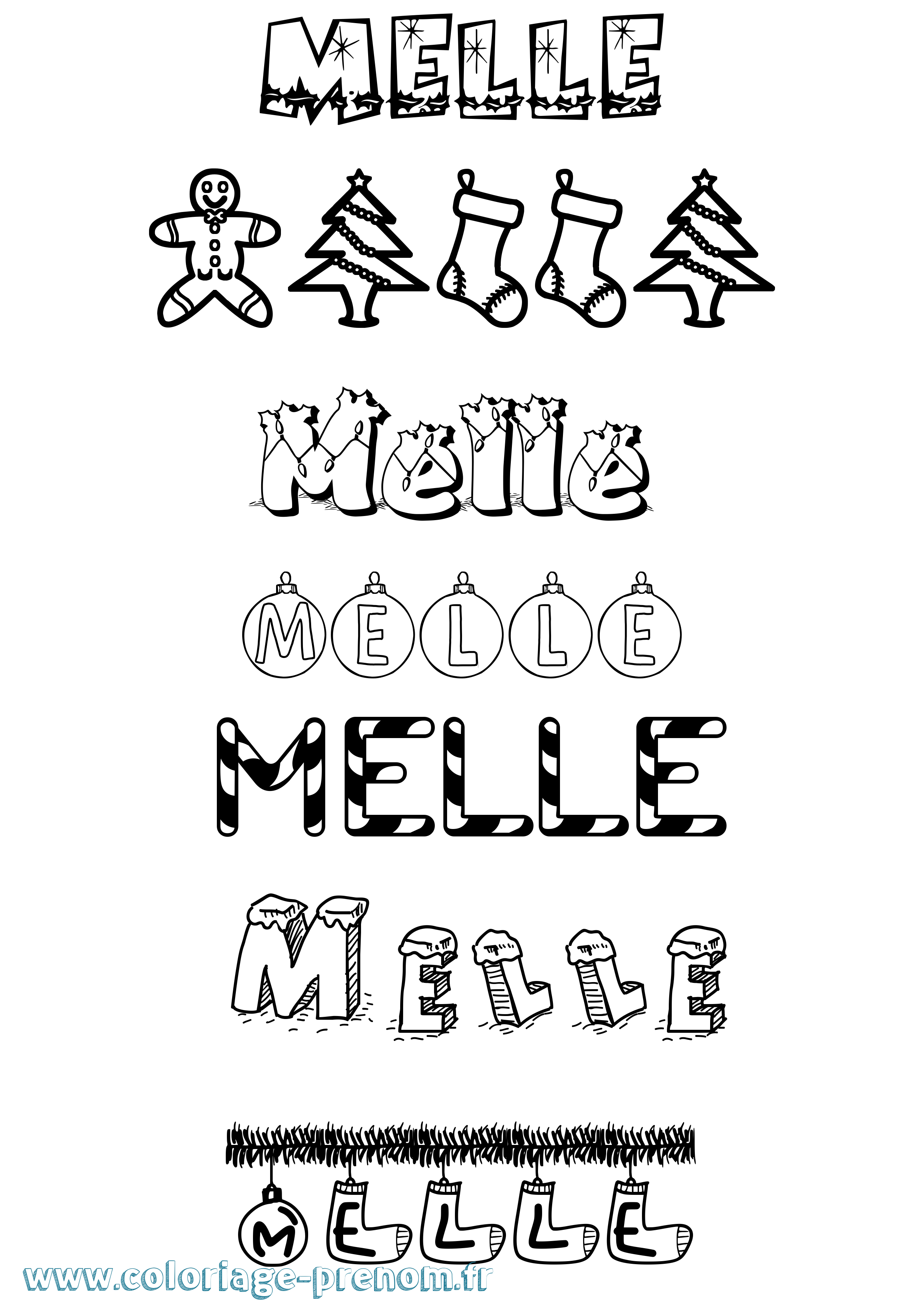 Coloriage Melle Noël Coloriage prénom Melle Noël