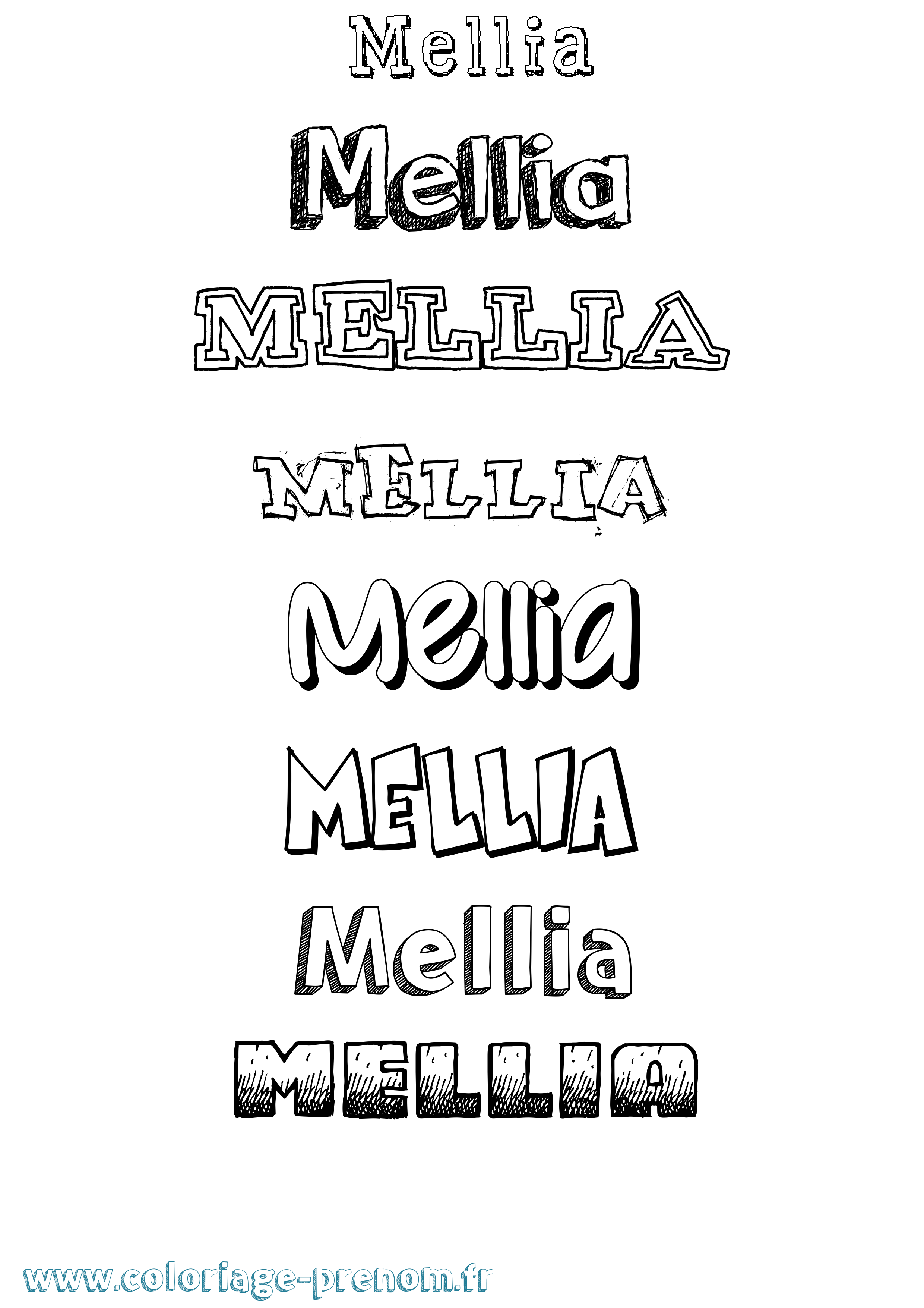 Coloriage Mellia Dessiné Coloriage prénom Mellia Dessiné