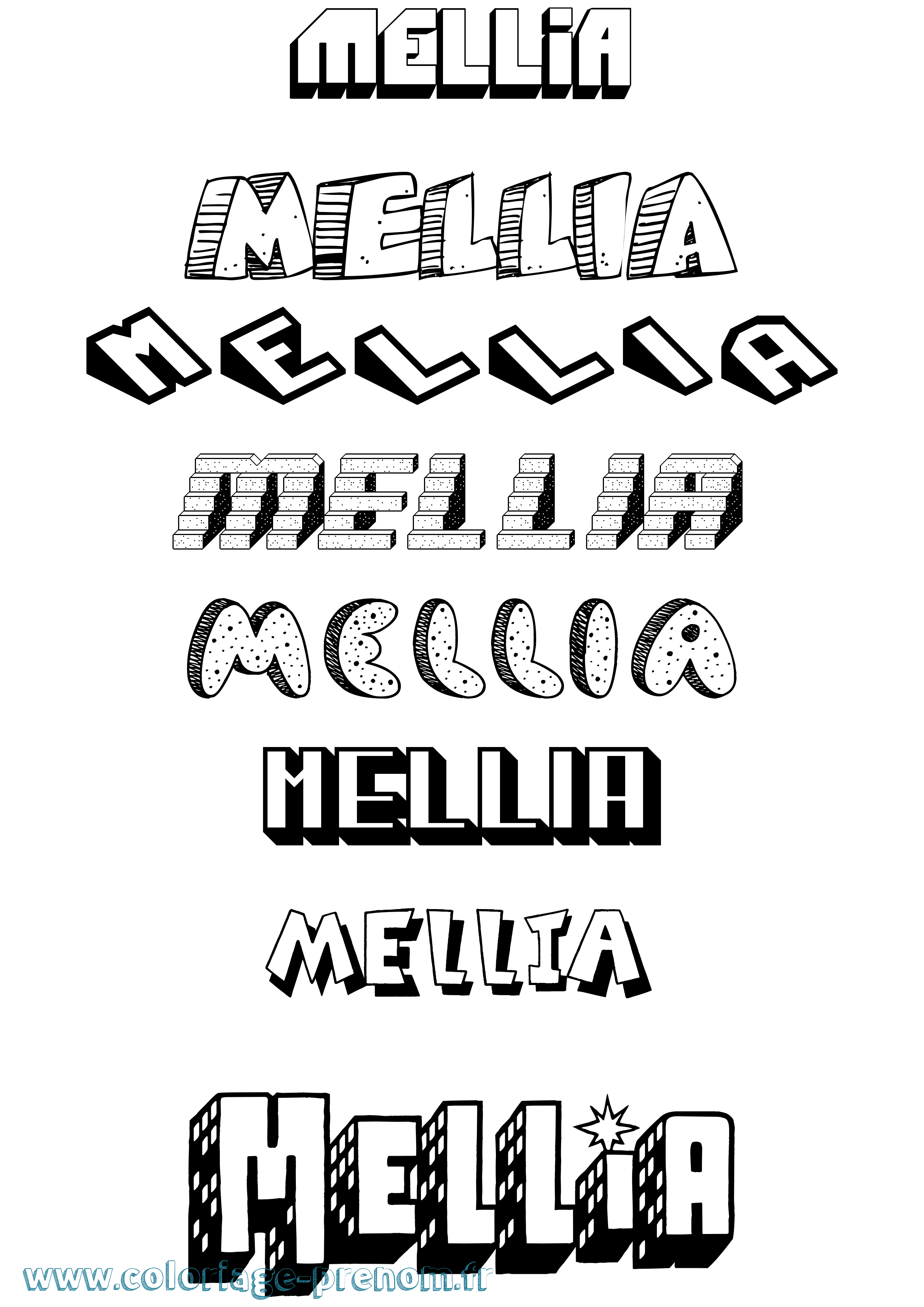 Coloriage Mellia Effet 3D Coloriage prénom Mellia Effet 3D