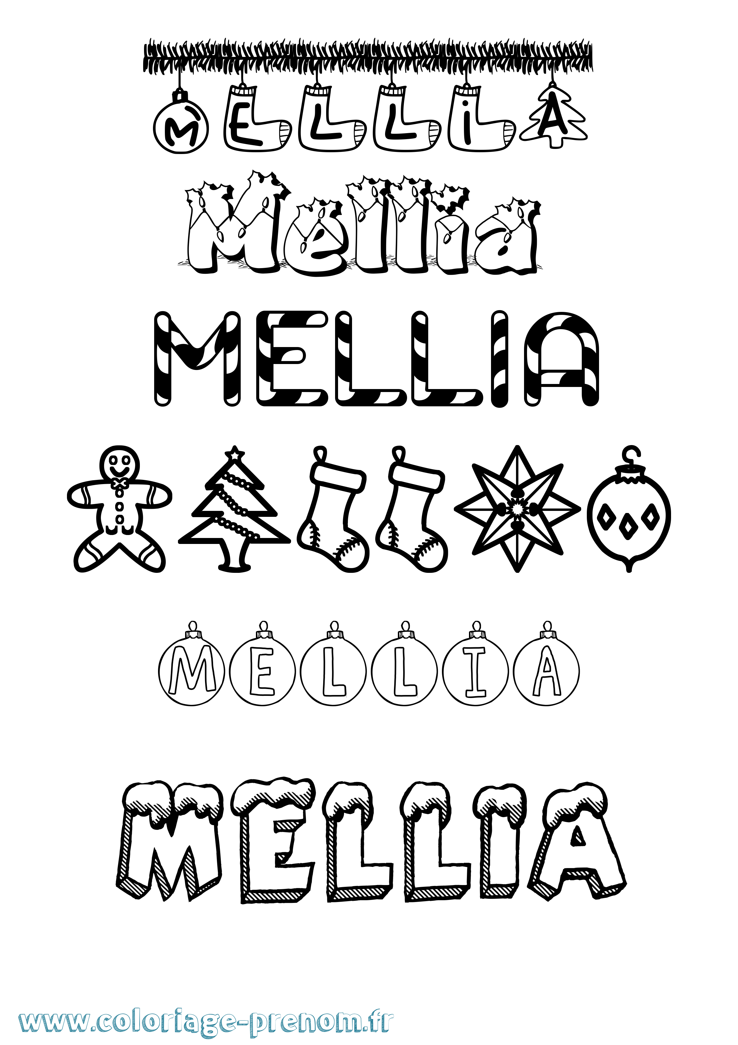 Coloriage Mellia Noël Coloriage prénom Mellia Noël