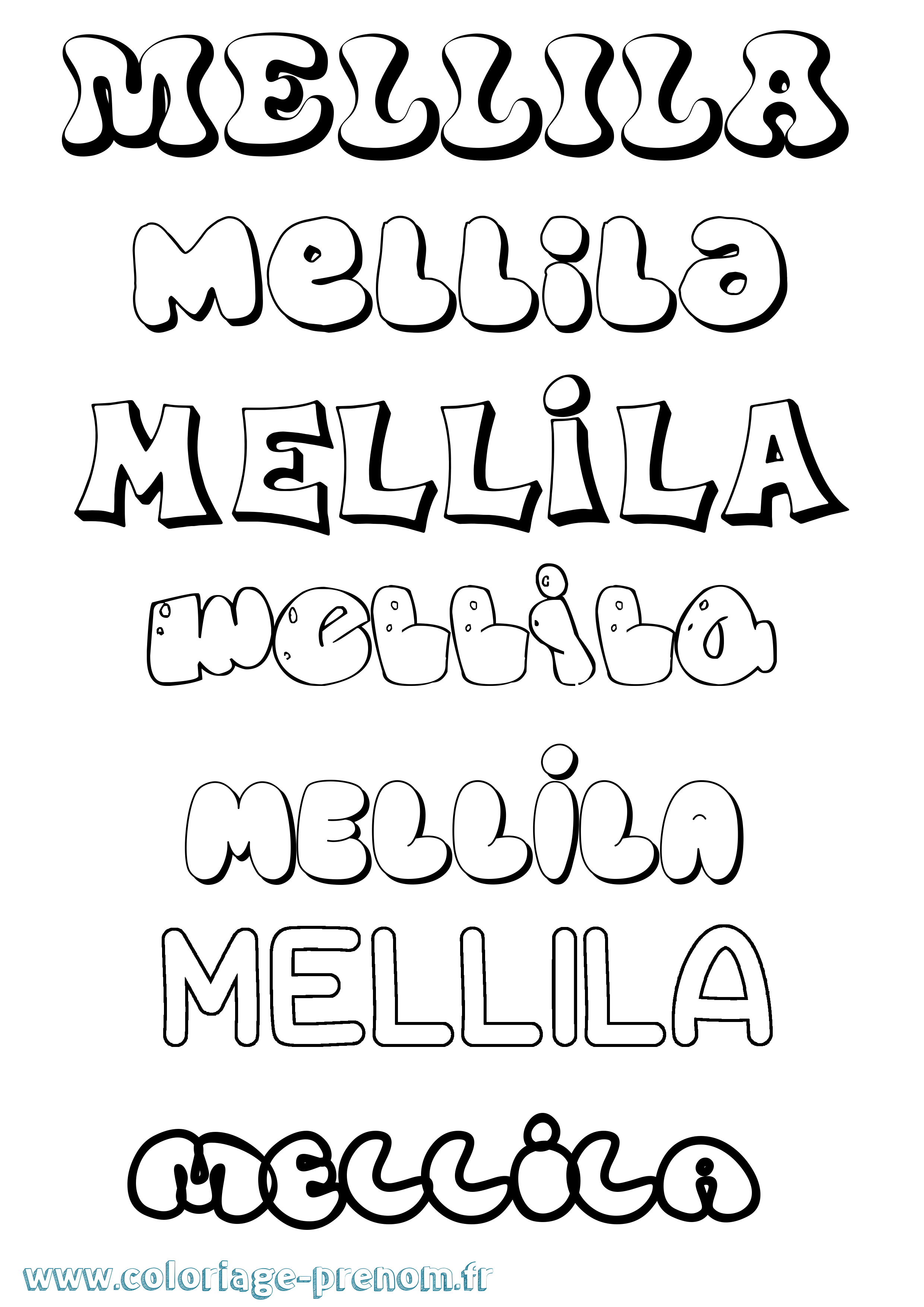 Coloriage Mellila Bubble Coloriage prénom Mellila Bubble