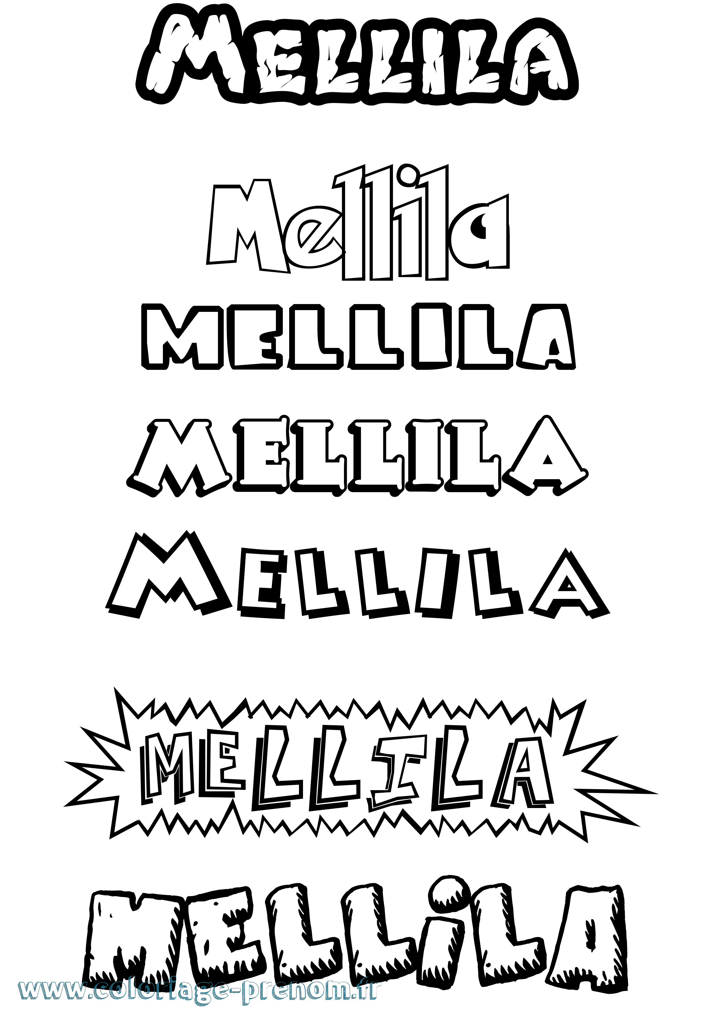 Coloriage Mellila Dessin Animé Coloriage prénom Mellila Dessin Animé