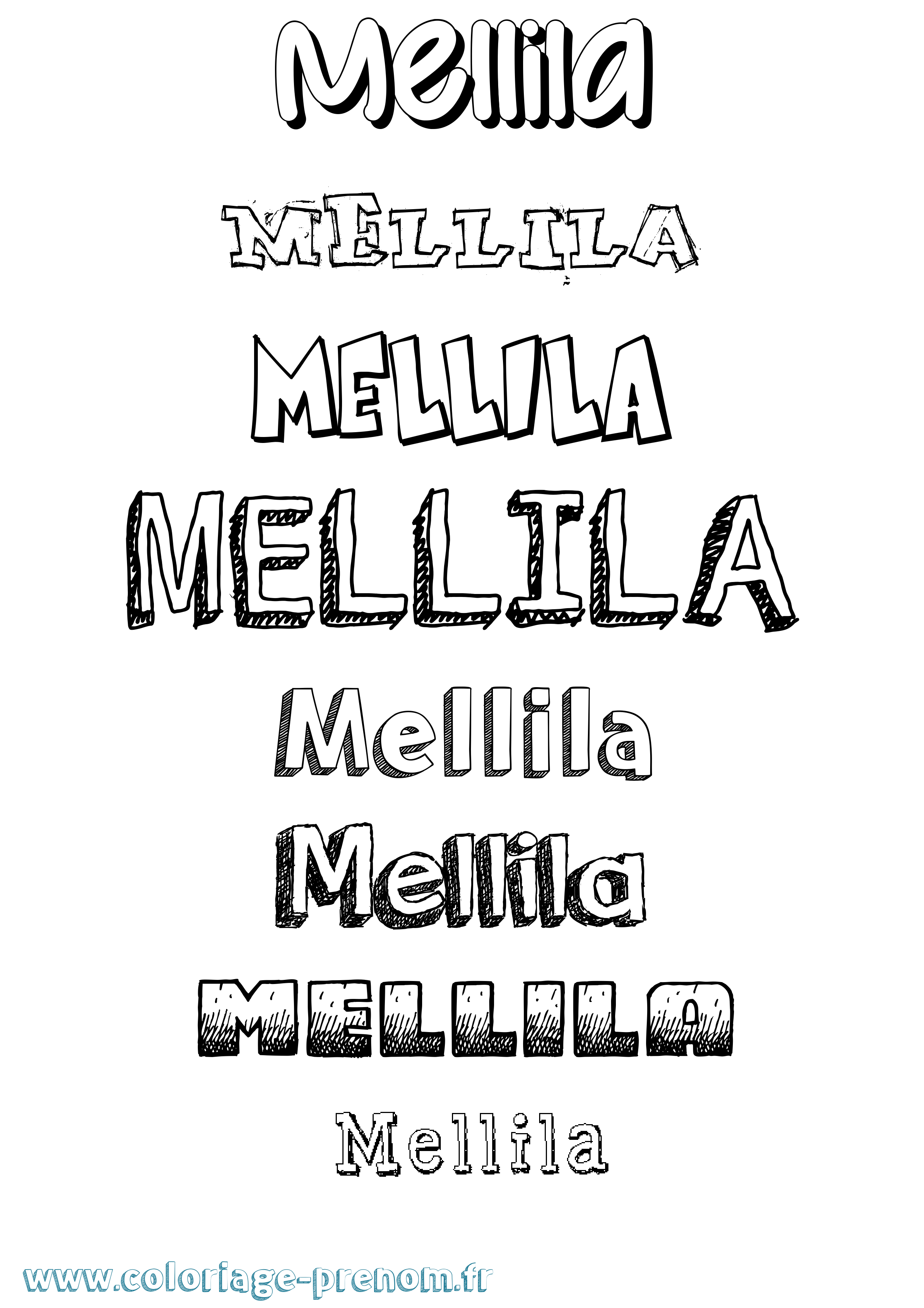 Coloriage Mellila Dessiné Coloriage prénom Mellila Dessiné