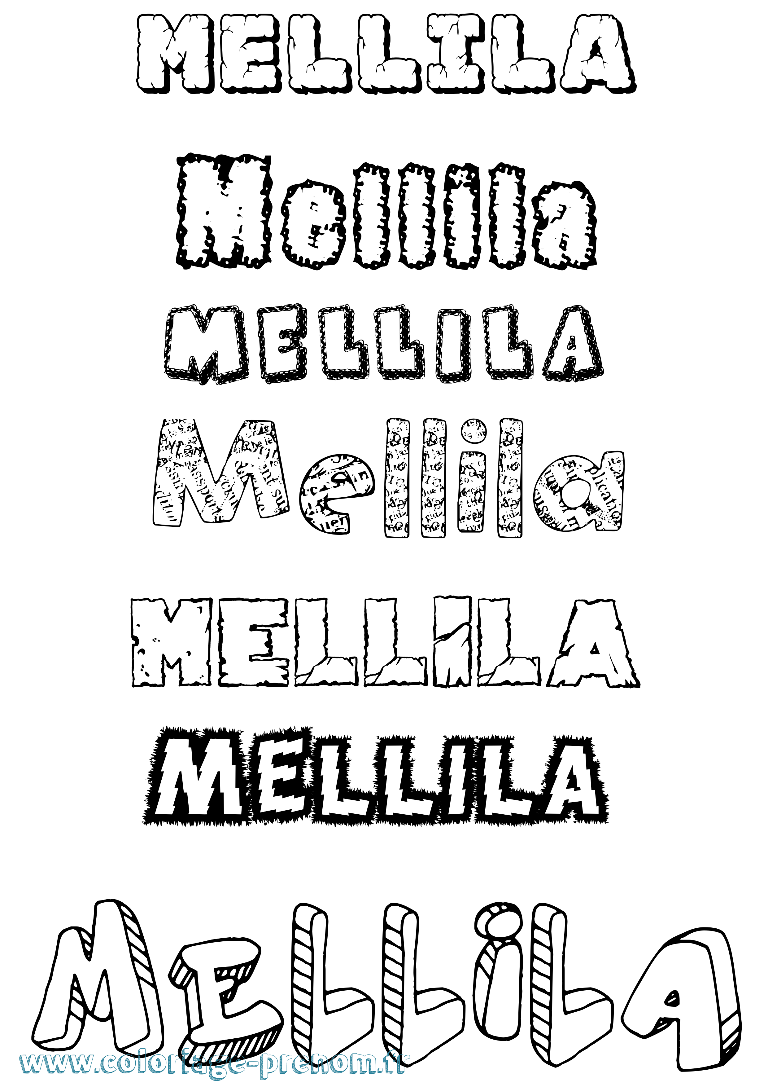 Coloriage Mellila Destructuré Coloriage prénom Mellila Destructuré