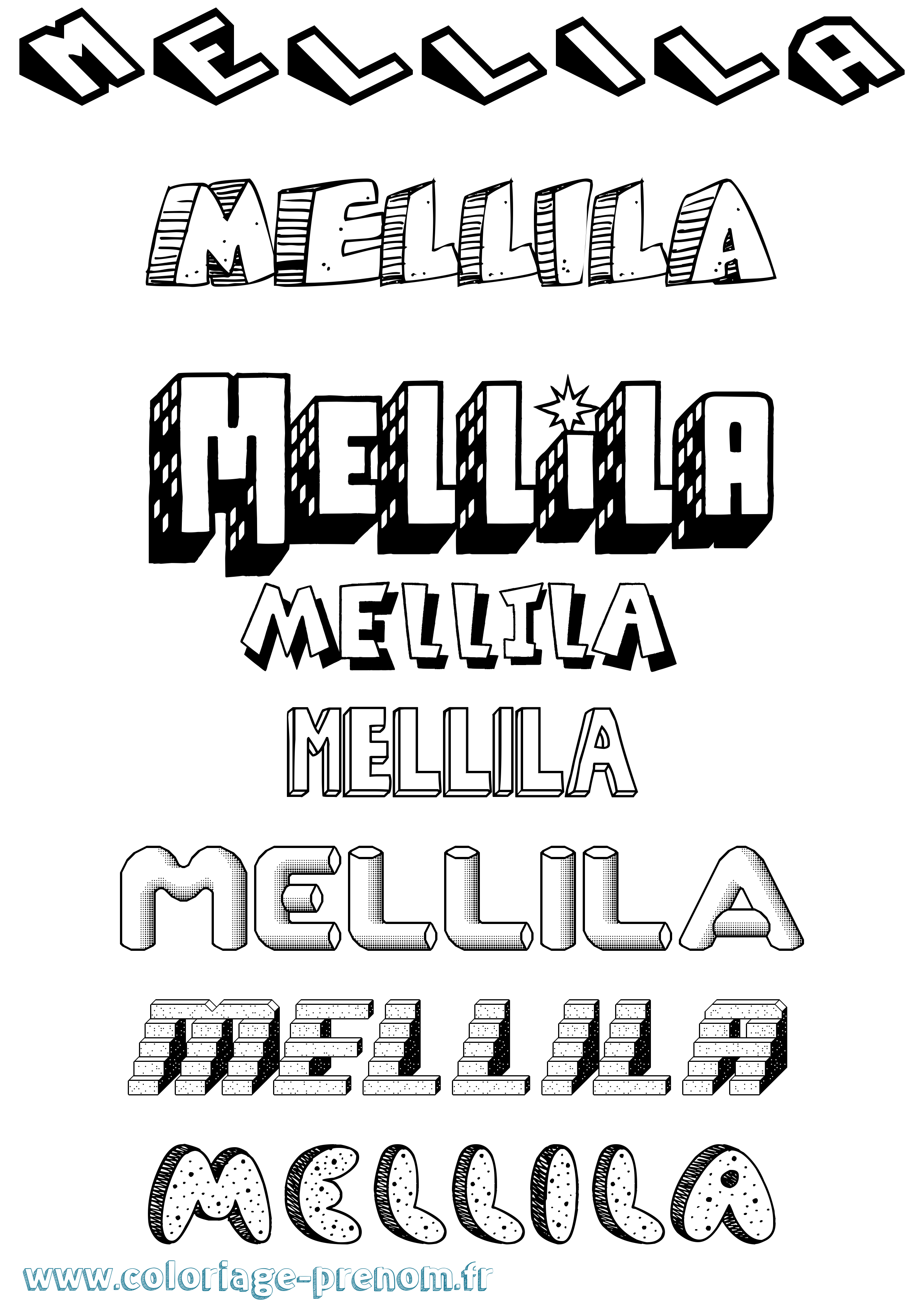 Coloriage Mellila Effet 3D Coloriage prénom Mellila Effet 3D