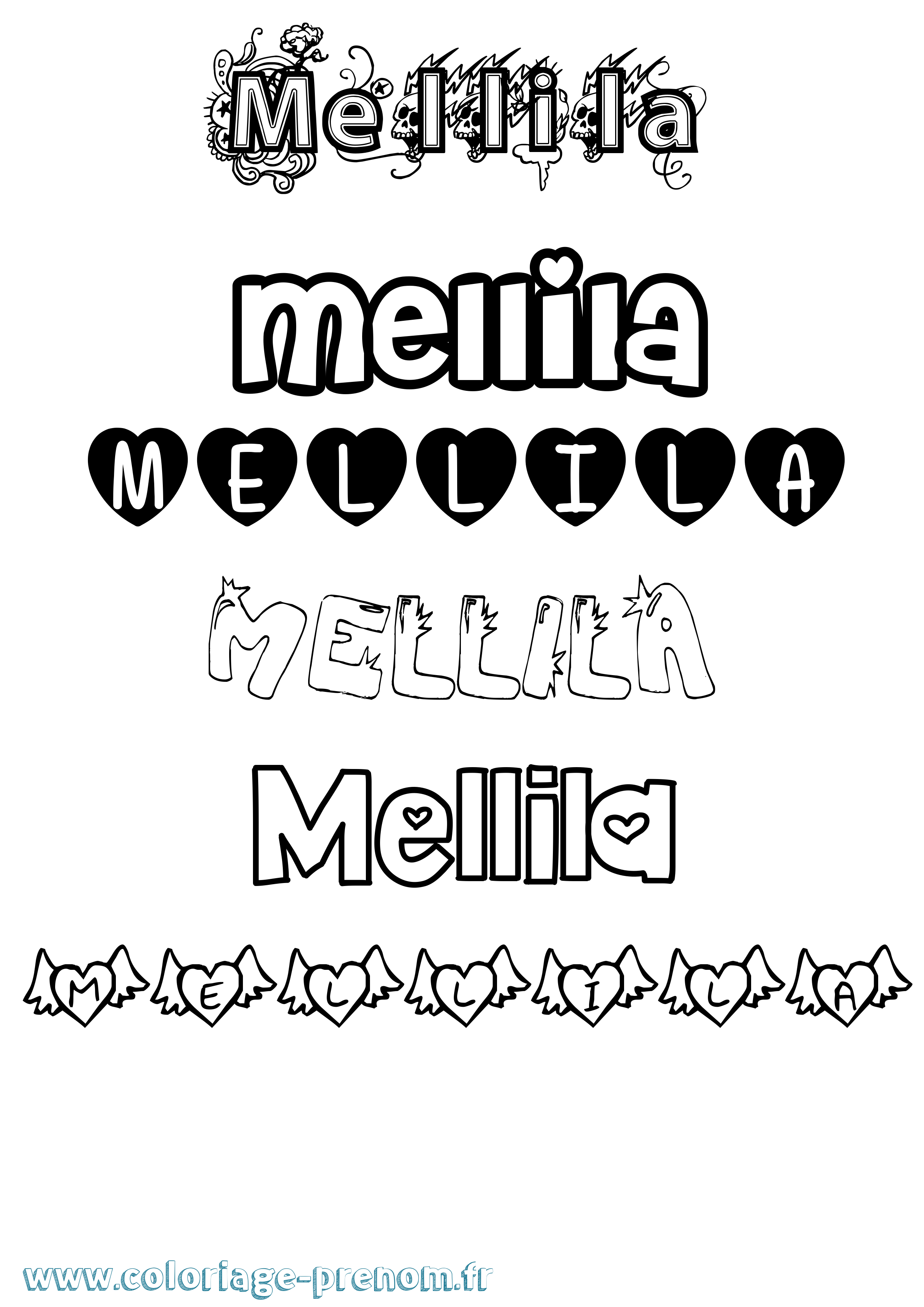 Coloriage Mellila Girly Coloriage prénom Mellila Girly