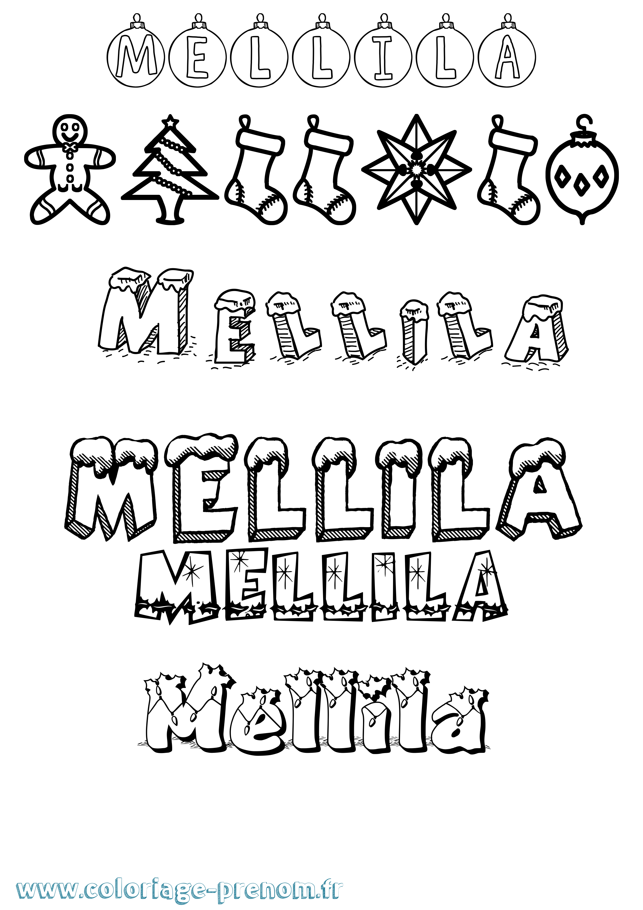 Coloriage Mellila Noël Coloriage prénom Mellila Noël