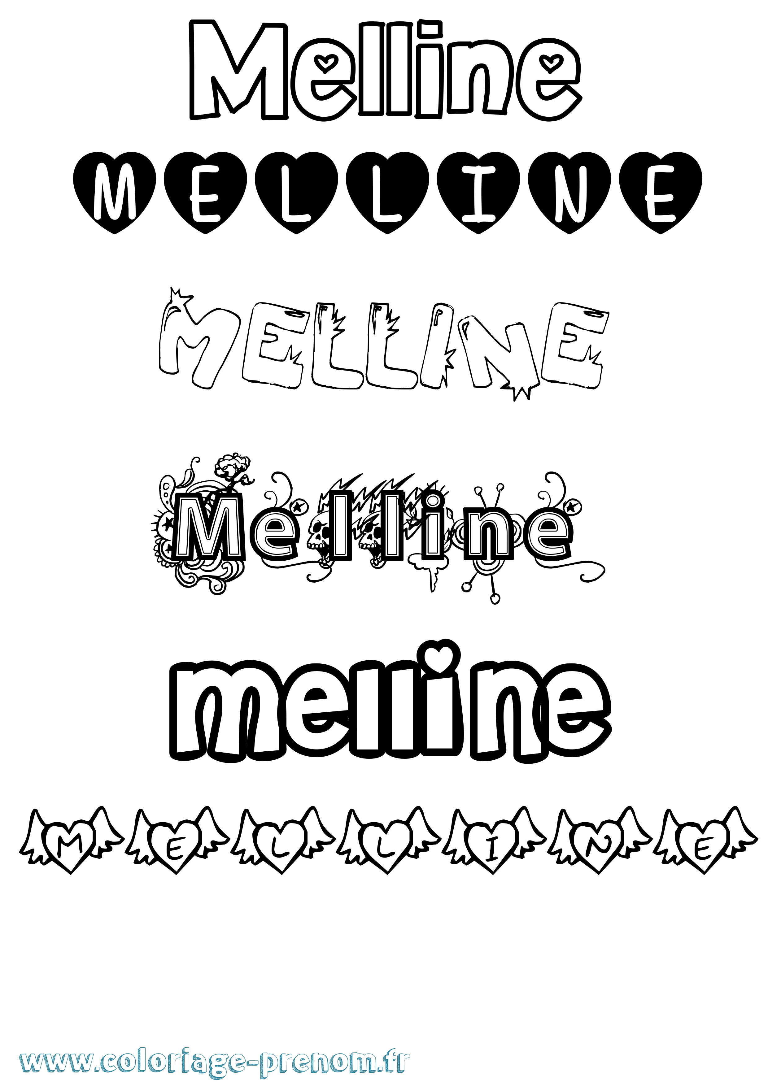 Coloriage Melline Girly Coloriage prénom Melline Girly
